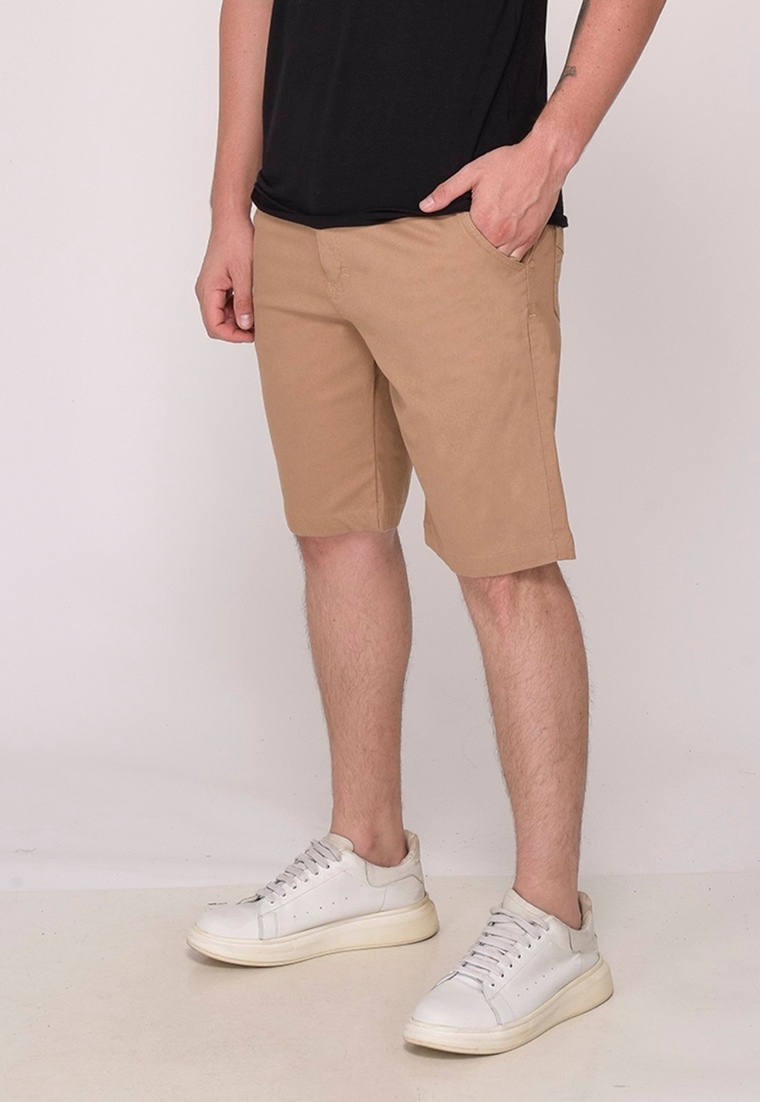 Imagem principal Bermuda Sarja Casual Masculina Conforto Elastano 7792 Caqui Macaw bege/cáqui caqui