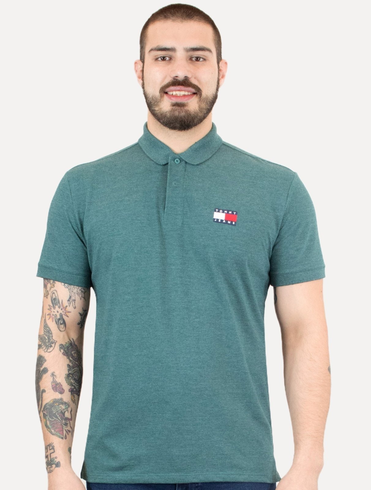 Imagem principal Polo Tommy Jeans Masculina Regular Heather XS Badge Mescla Tommy Jeans verde