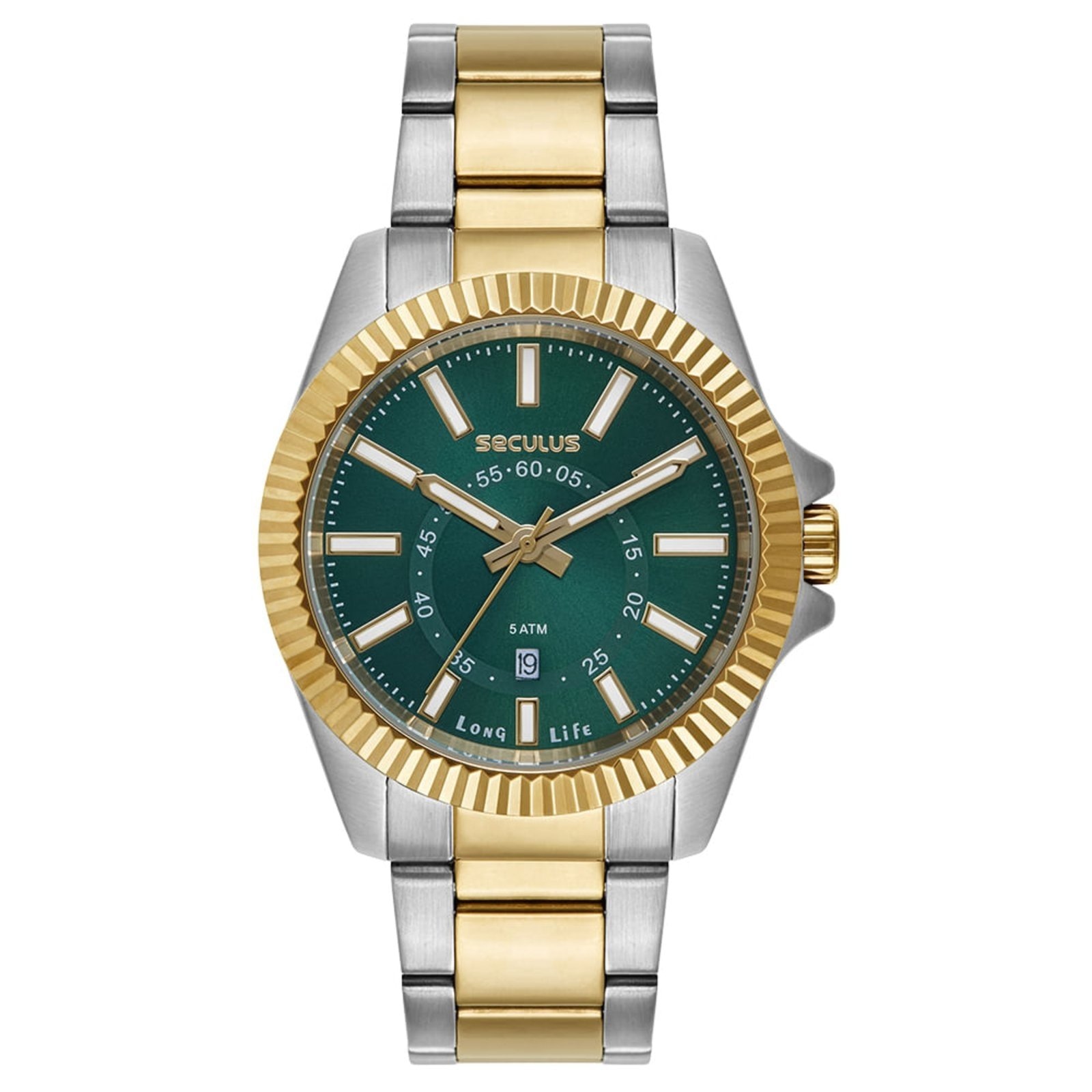 Imagem principal Relógio Masculino Aço Catraca Facetada Bicolor Seculus prata