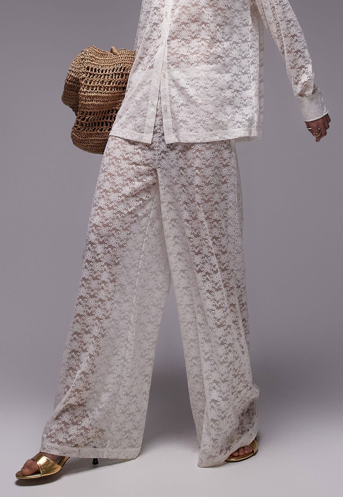 Imagem principal Calça Renda TOPSHOP Wide Leg Vazada Off-White Topshop off-white white