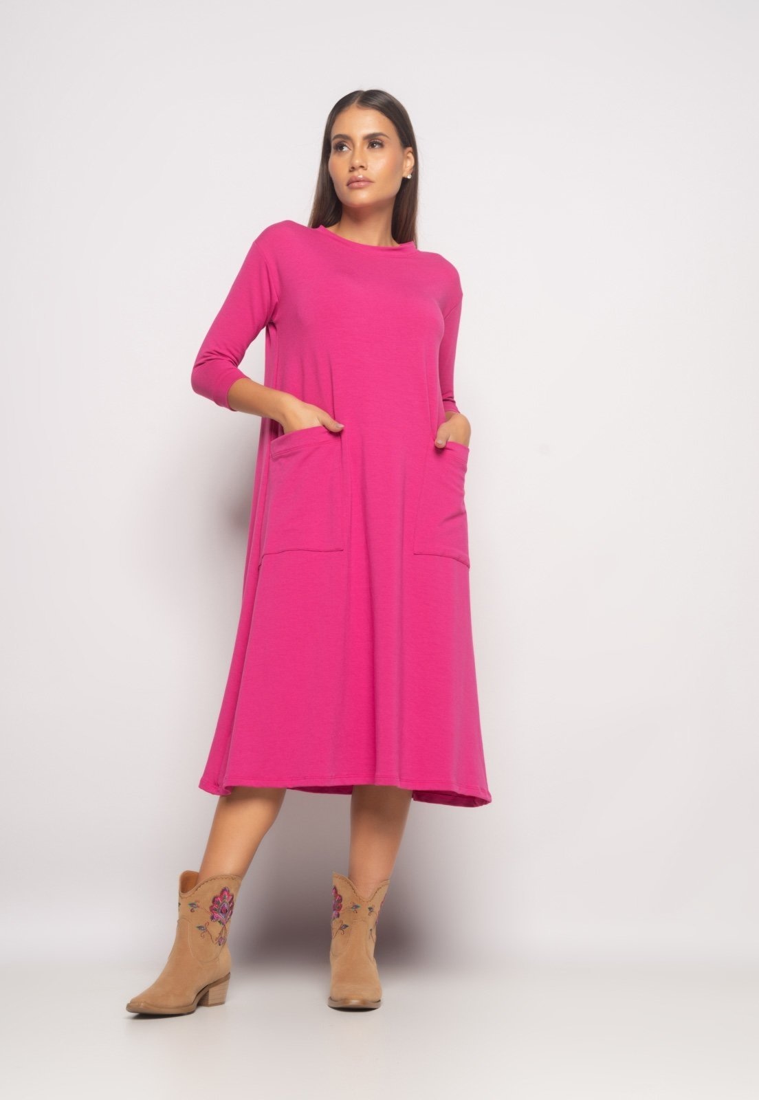 Imagem principal Vestido Midi Com Bolsos E Manga 7/8 Moletinho Salvatore Salvatore Fashion rosa