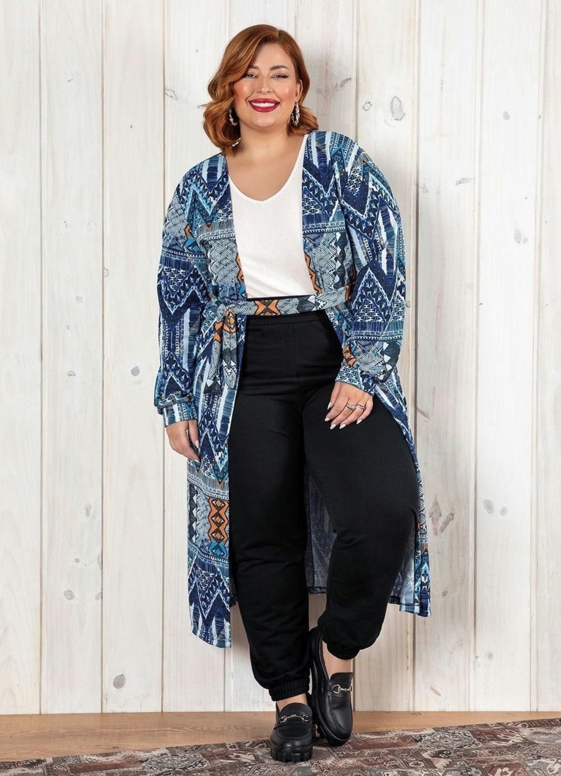 Imagem principal Cardigan Mangas Bufantes Plus Size Étnico Marguerite azul