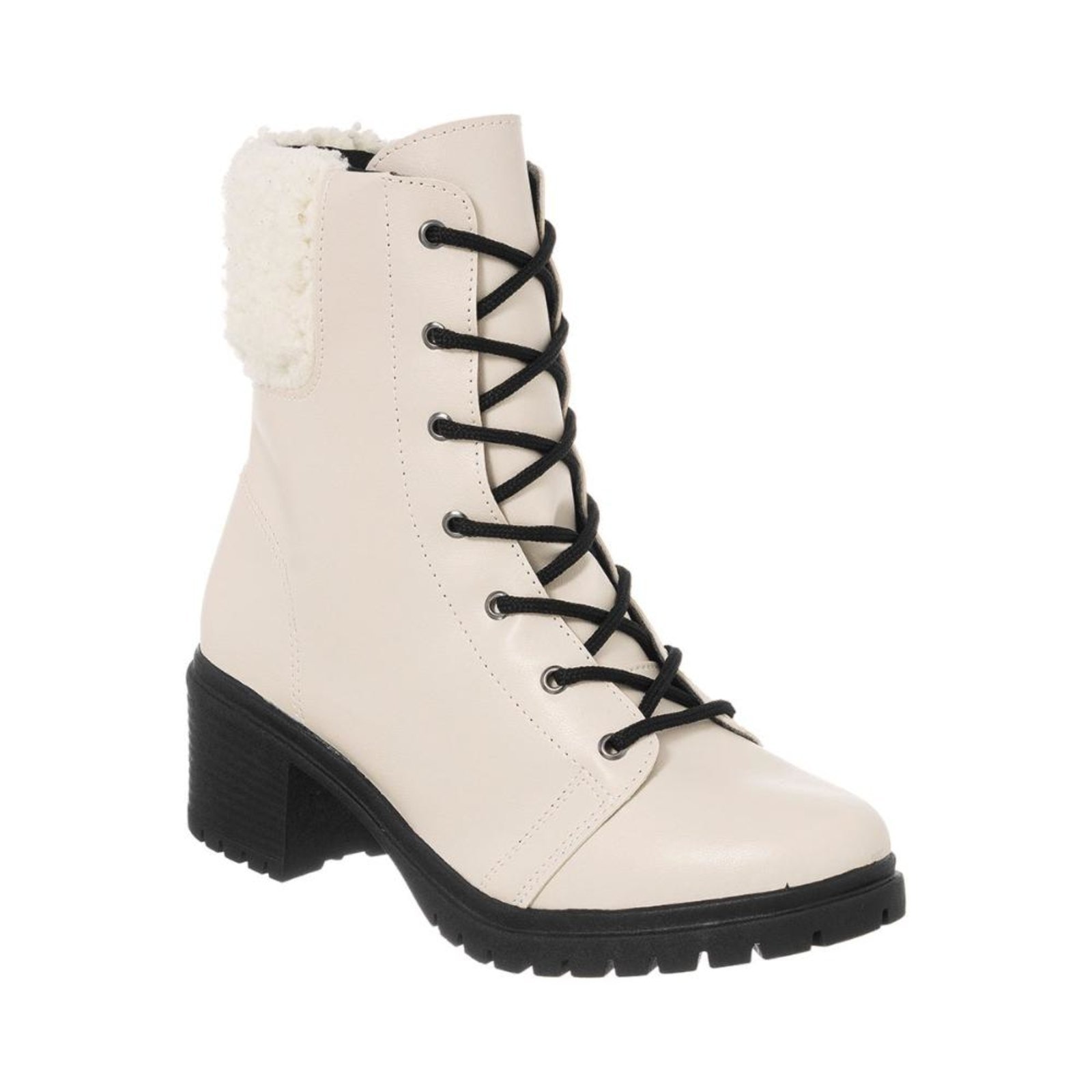 Imagem principal Bota Coturno Feminina Cano Curto Pelo Salto Tratorado Baixo Off White Stessy Shoes off-white white