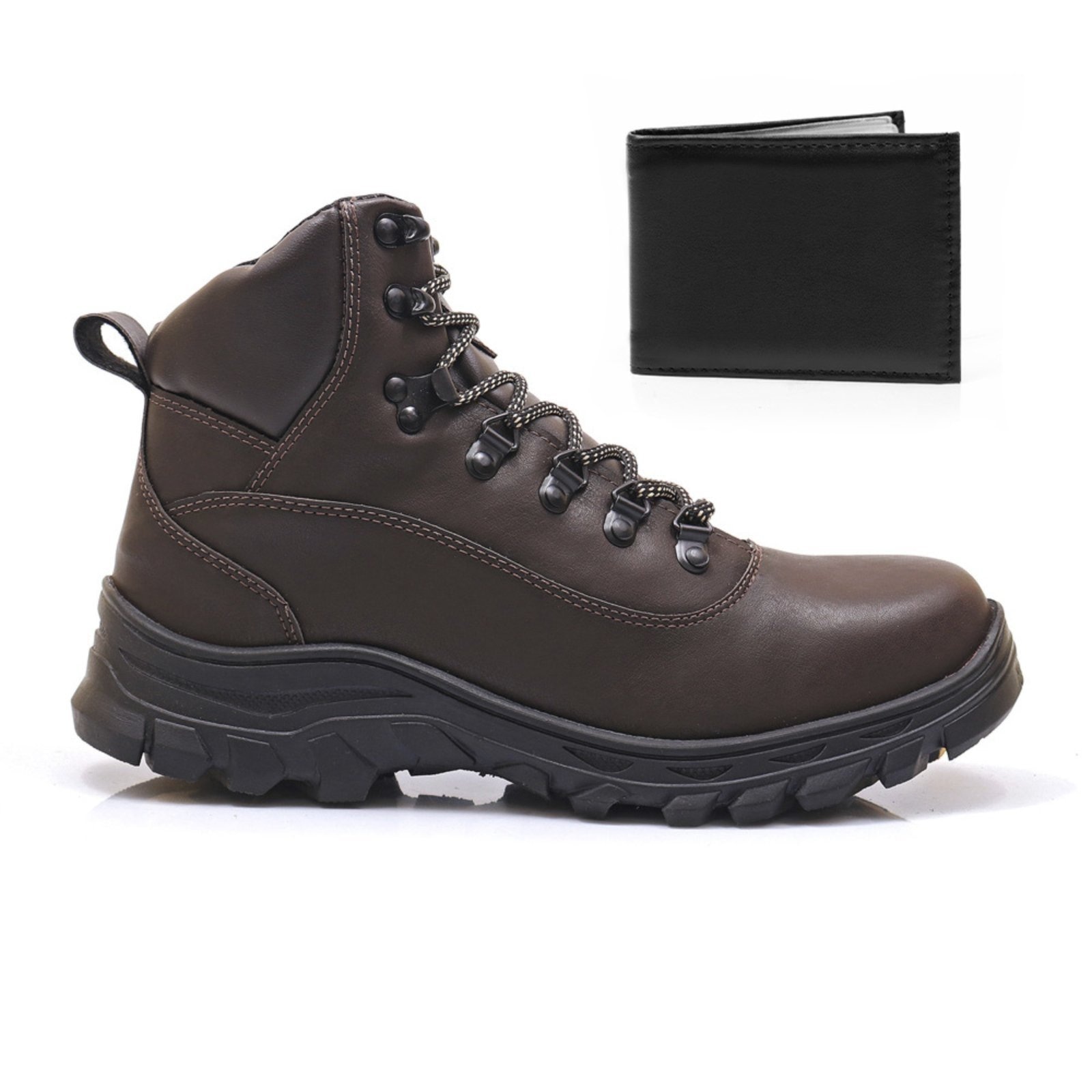 Imagem principal Kit Bota Com Carteira Coturno Masculina Épico Adventure Cano Médio Conforto Cafe ÉPICO CALÇADOS café/marrom