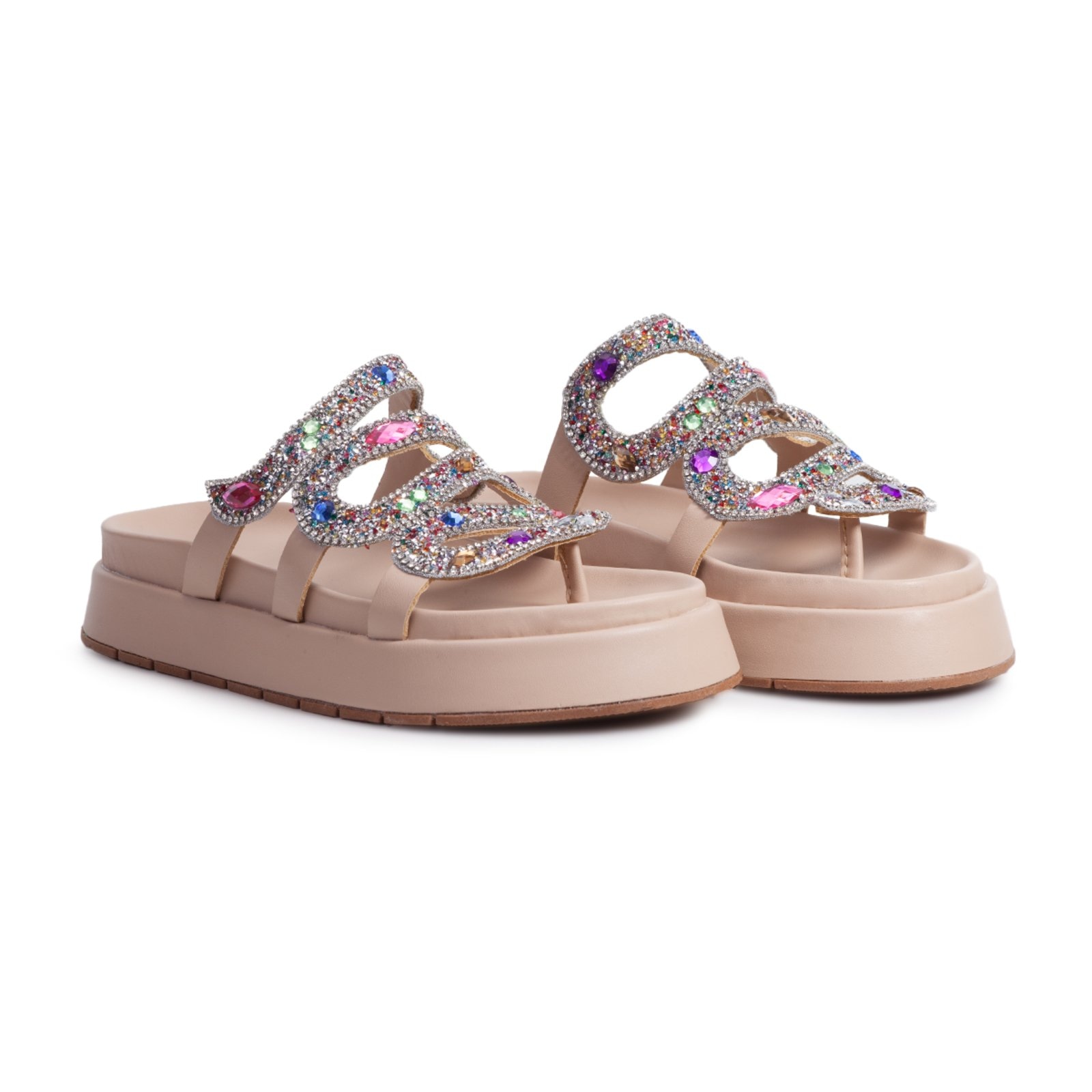 Imagem principal Sandália Plataforma Flat Nine4 Casual Detalhe Strass Brilhante Cobra Nude Nine4 bege/nude nude