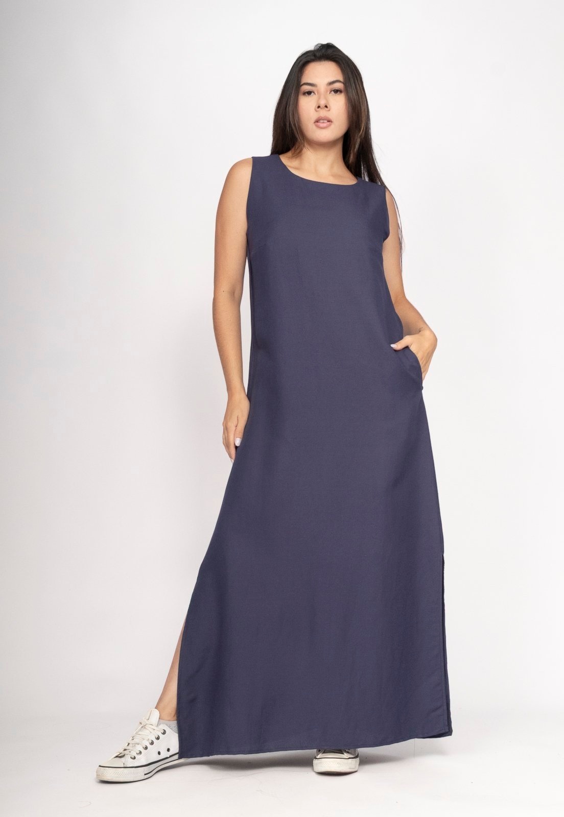 Imagem principal Vestido Cabanafree Longo Linho com Viscose com Bolso Marinho Cabanafree azul