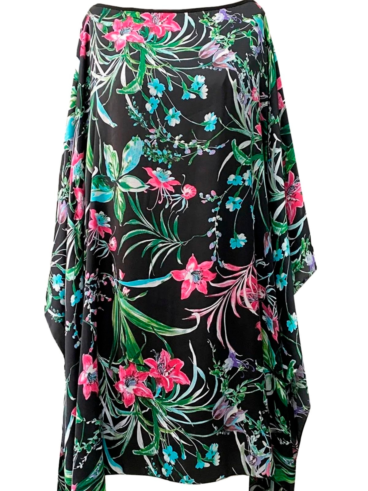Imagem principal Vestido Kaftan Saída Curto Crepe Acetinado Estampado Floral Fundo 101 Resort Wear preto