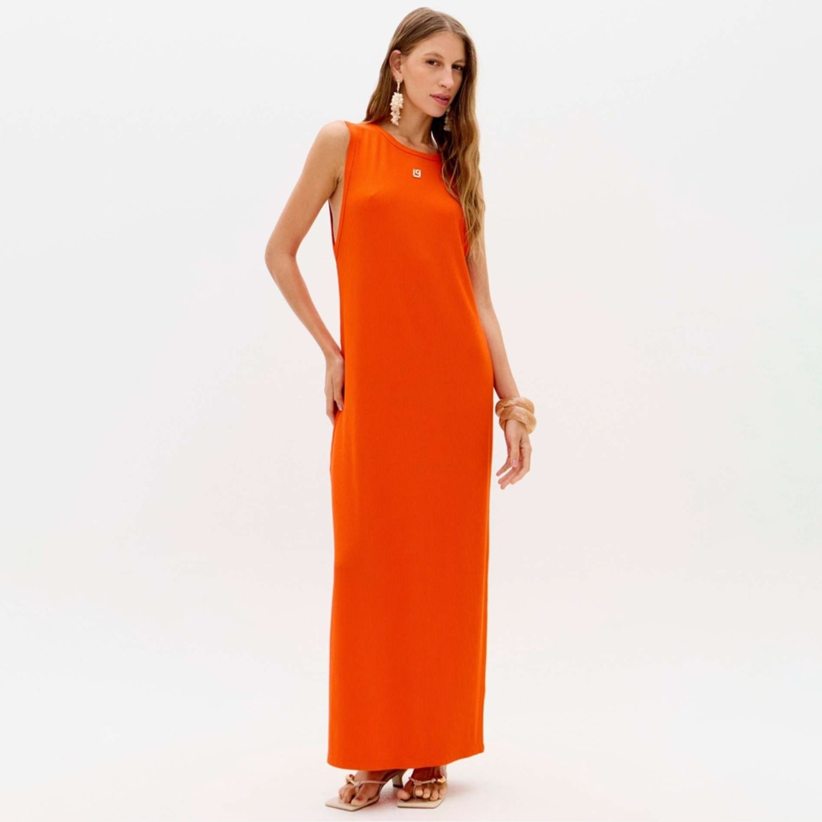 Imagem principal Vestido Super Midi Lança Perfume Friso Ve26 Feminino Lança Perfume laranja