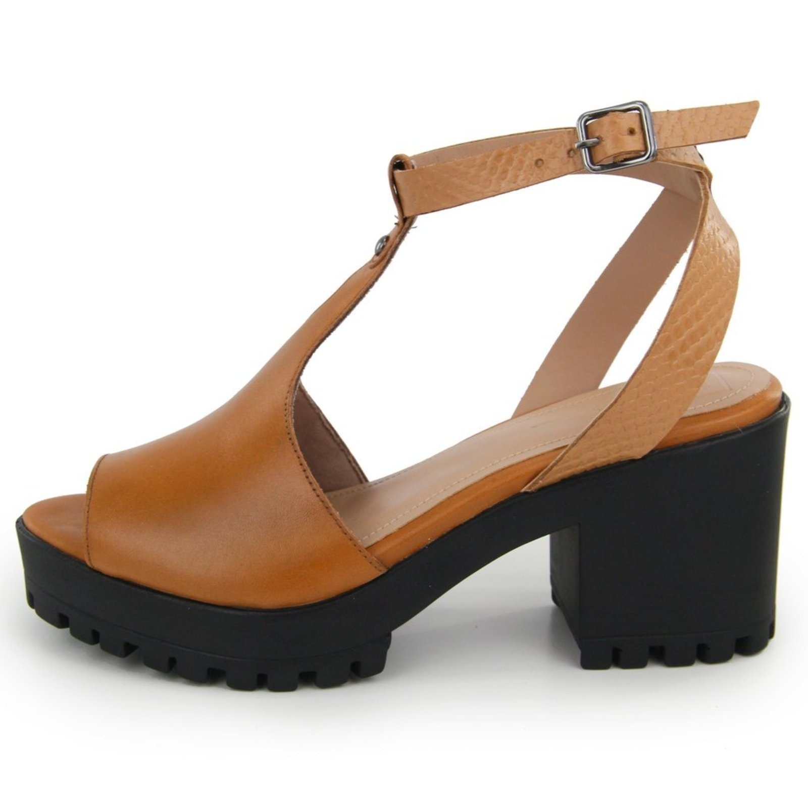 Imagem principal Sandália Feminina Salto Bloco Tratorada em Couro Maria Paula Terra Cota MARIA PAULA caramelo