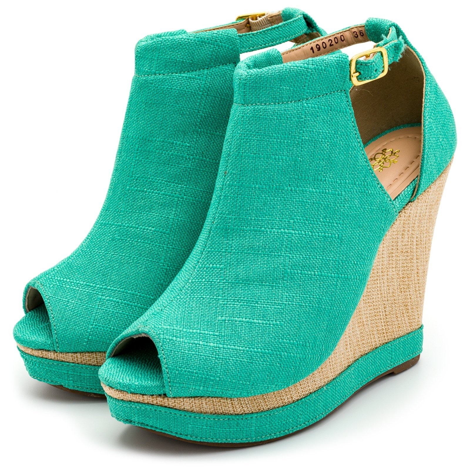 Imagem principal Sandália Feminina Salto Anabela Linho Agua Sete Sales verde