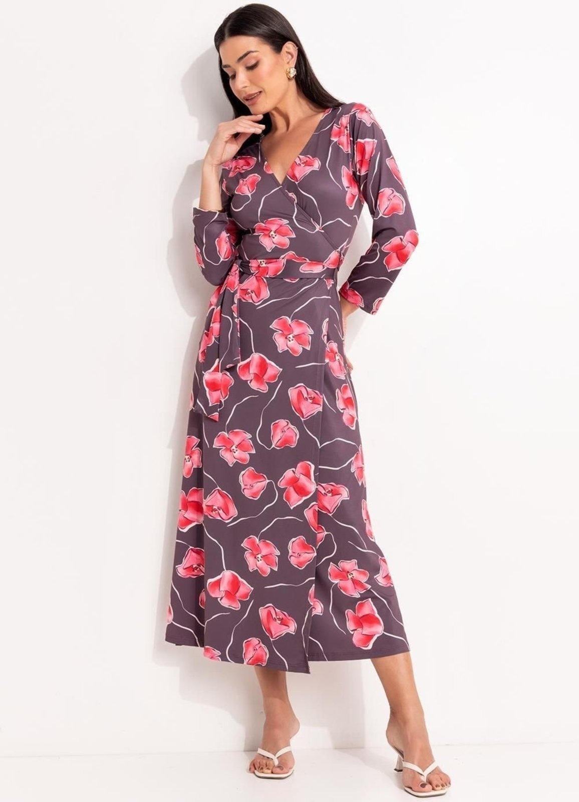 Imagem principal Vestido Em Malha Fria Quintess Floral Quintess marrom