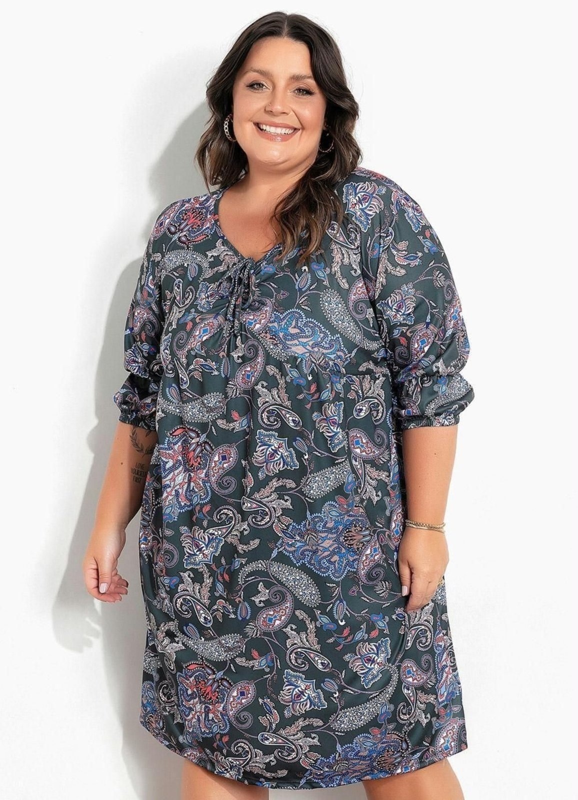 Imagem principal Vestido Com Drapeado Plus Size Arabescos Marguerite verde