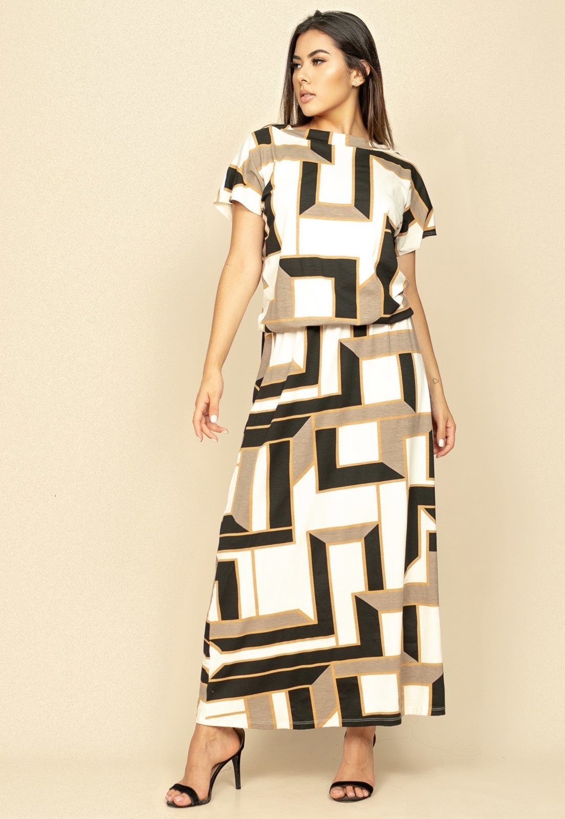 Imagem principal Vestido Longo Morcego Malha Estampa Igaci Cabanafree branco/estampado