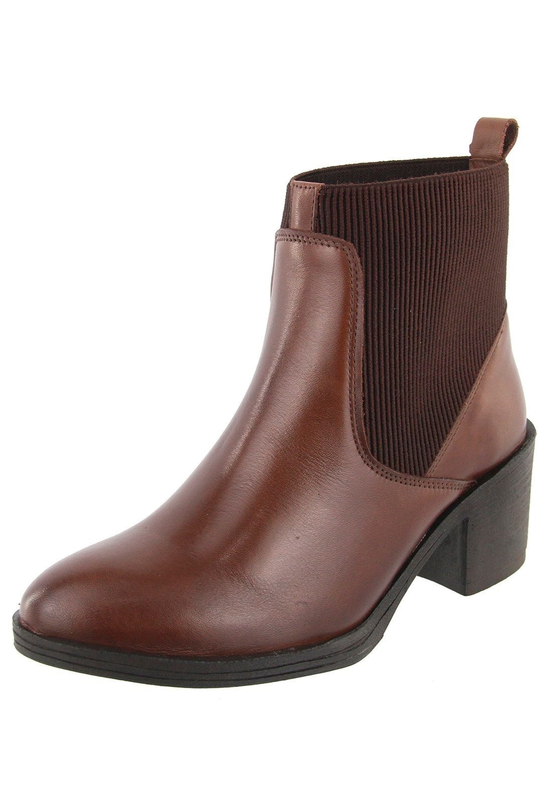 Imagem principal Bota Chelsea Salto Grosso em Couro Feminina Maria Paula Nutella MARIA PAULA marrom