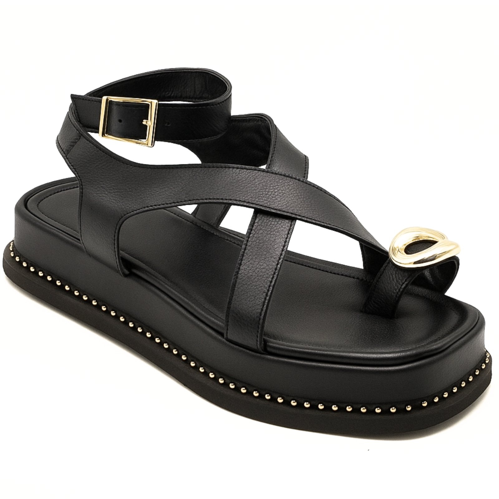 Imagem principal Sandália Flatform Papete Feminina Preta Anel de Dedo 23403 Sete Sales preto