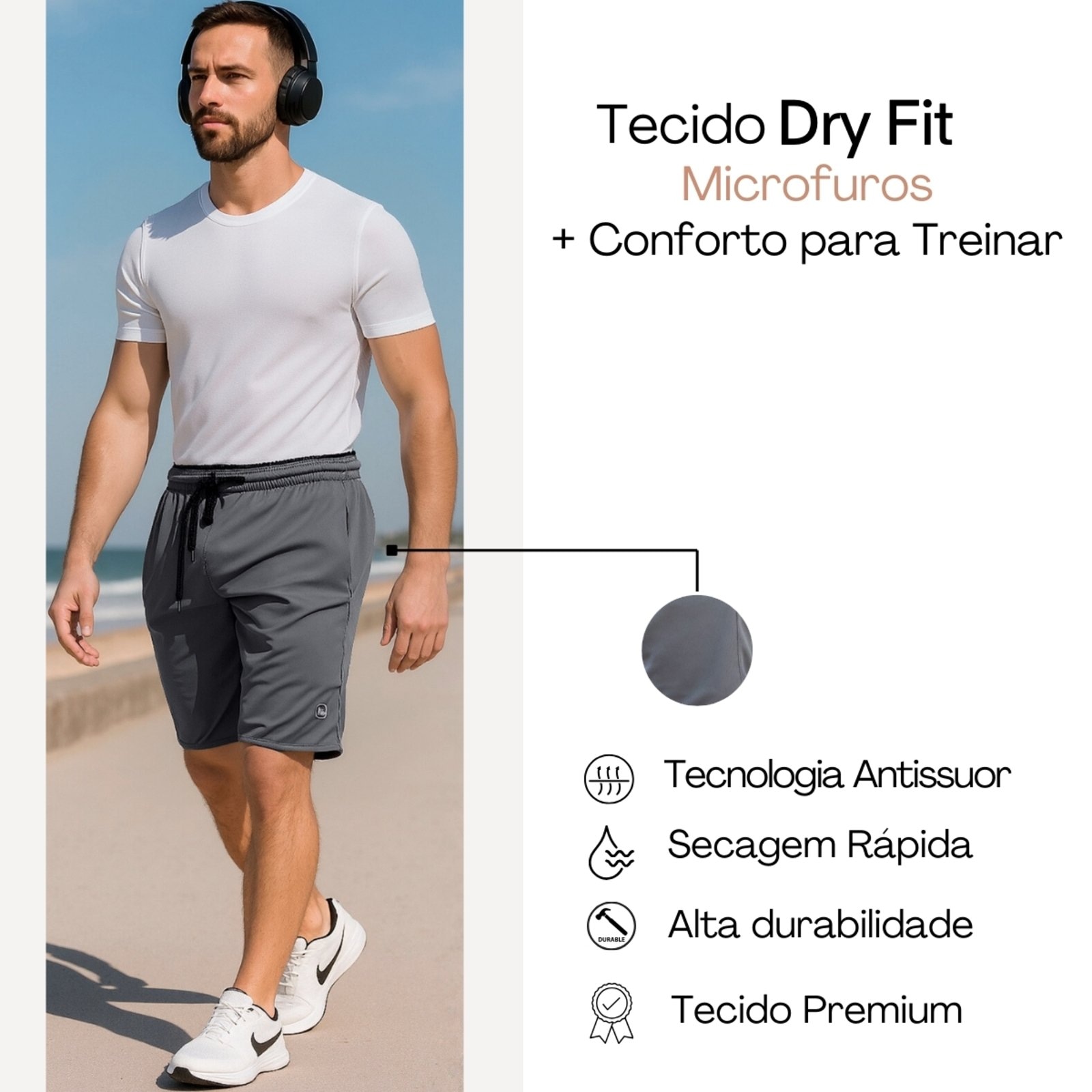Imagem principal Bermuda Masculina Conforto Dry Fit Premium Treino Academia Corrida KS cinza/grafite