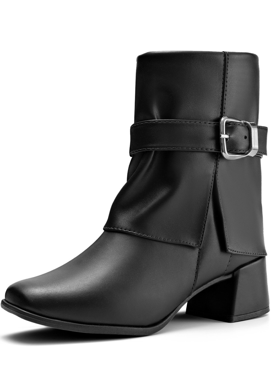 Imagem principal Bota Feminina Lumiss Salto Baixo Grosso Cano Baixo Fivela Bico Redondo LUMISS preto