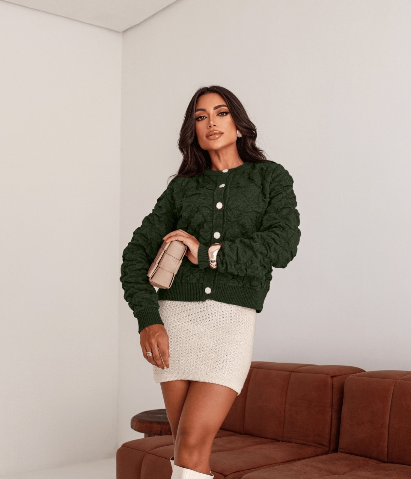 Imagem principal Jaqueta Bomber Cherry Line Feminino Tricô Botão Cherry Line verde