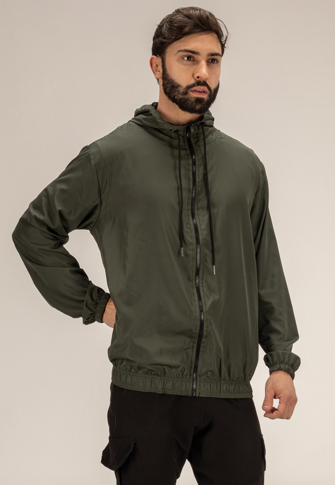 Imagem principal Blusa de Frio Corta Vento Esportiva Semi Impermeável Masculino Escuro Dulk verde/verde militar verde