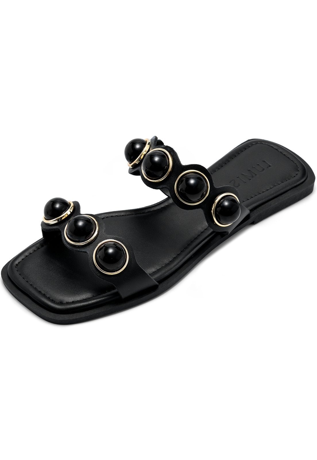 Imagem principal Sandália Rasteira Feminina Lumiss Enfeite De Bola Esferas Confortável LUMISS preto