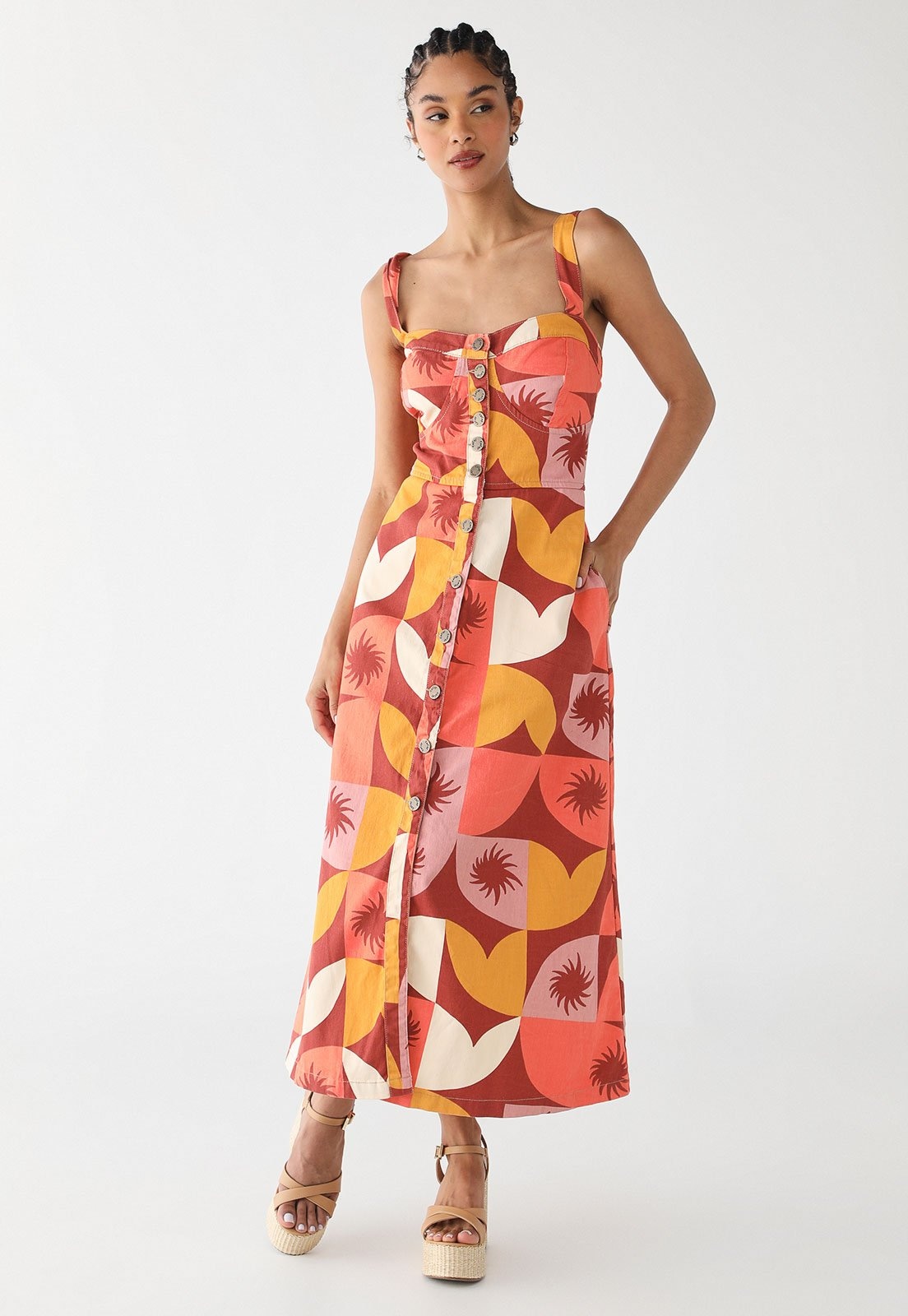 Imagem principal Vestido Midi Sarja Feminino CaCay Estampado CaCay marrom