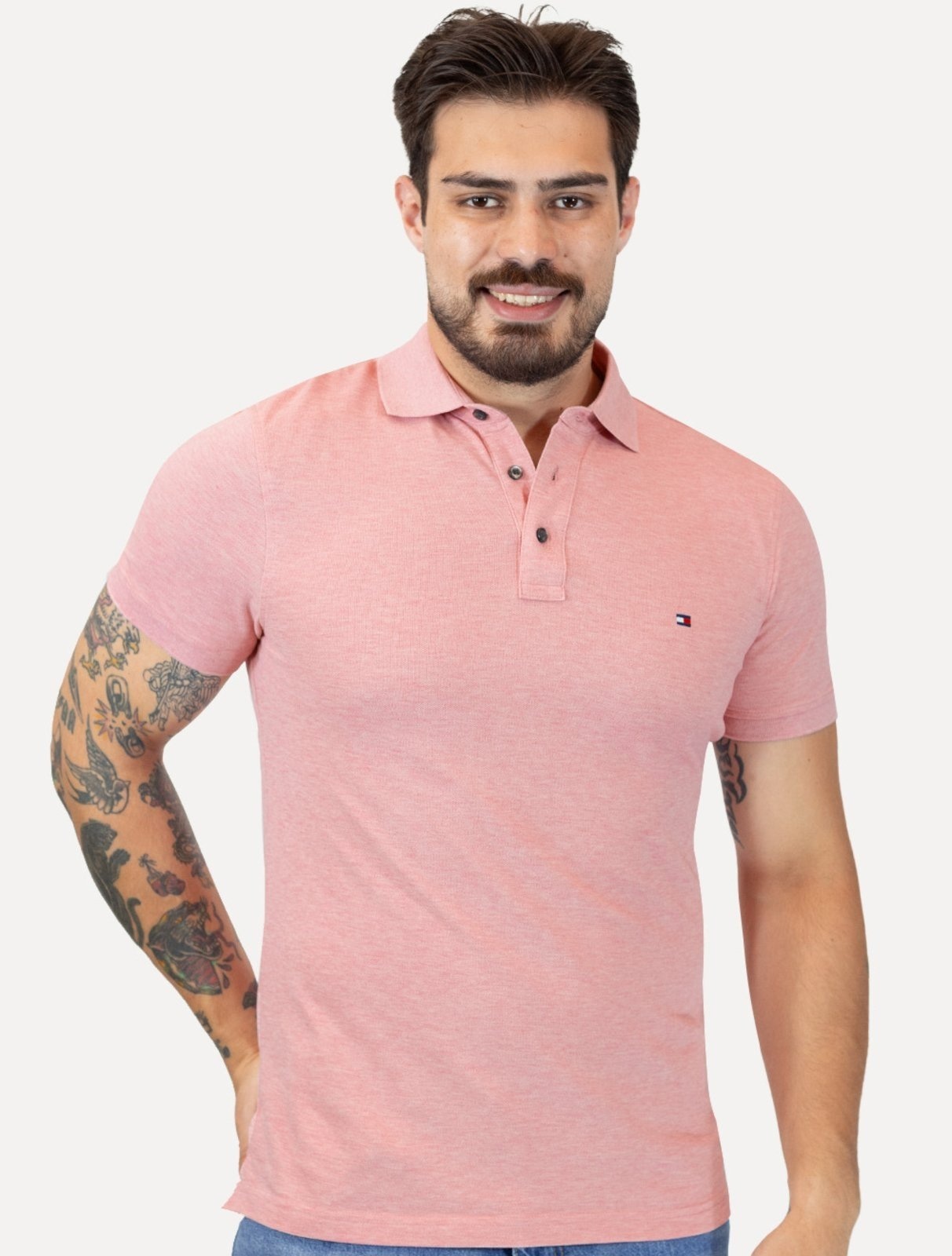 Imagem principal Polo Tommy Hilfiger Masculina Slim Piquet 1985 Claro Mescla Tommy Hilfiger azul