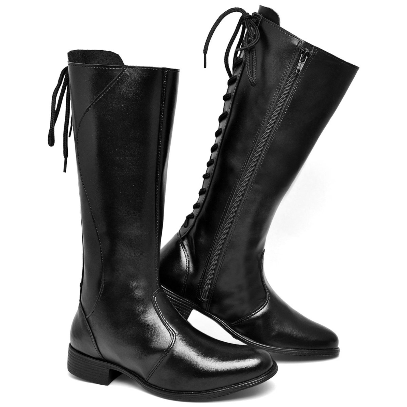 Imagem principal Bota Feminina Cano Longo Preta de Amarração e Zíper em Sintético Polo Blu do ao 40 Polo Blu preto blu