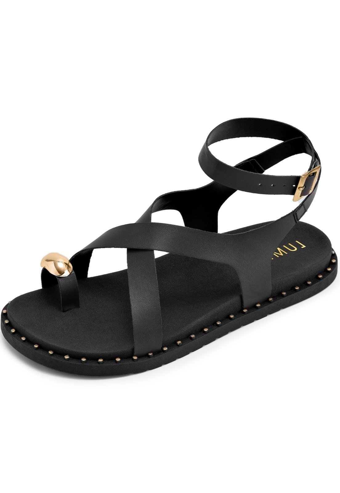 Imagem principal Papete Feminina Lumiss Sandália Rasteira Enfeite Metalizado Rebite Tachas Confortável LUMISS preto