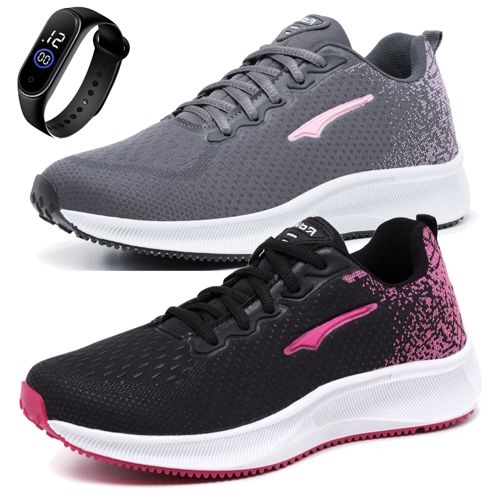Imagem principal Kit 2 Pares Tenis Feminino Academia Caminhada Confortável Treino Leve e + Relógio Yes Basic grafite/preto