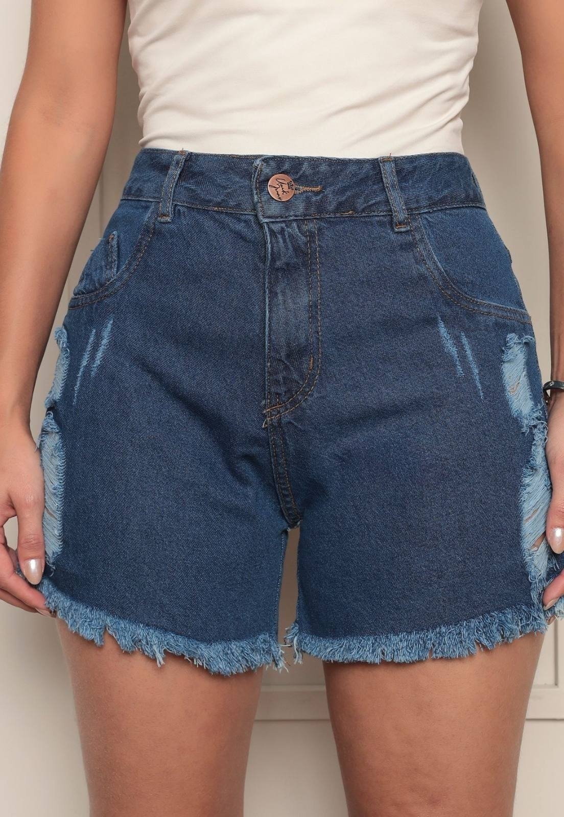Imagem principal Shorts Feminino Ethereal Jeans com Barra Desfiada Lavagem Escura Ethereal Jeans azul