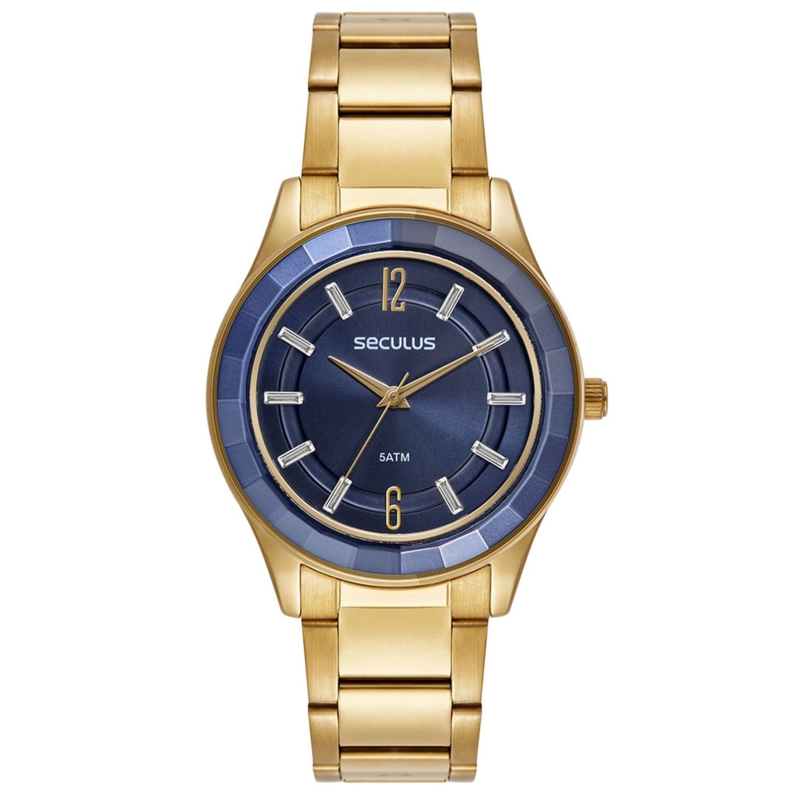 Imagem principal Relógio Feminino Vidro Facetado Cristais Azul e Dourado Seculus dourado azul
