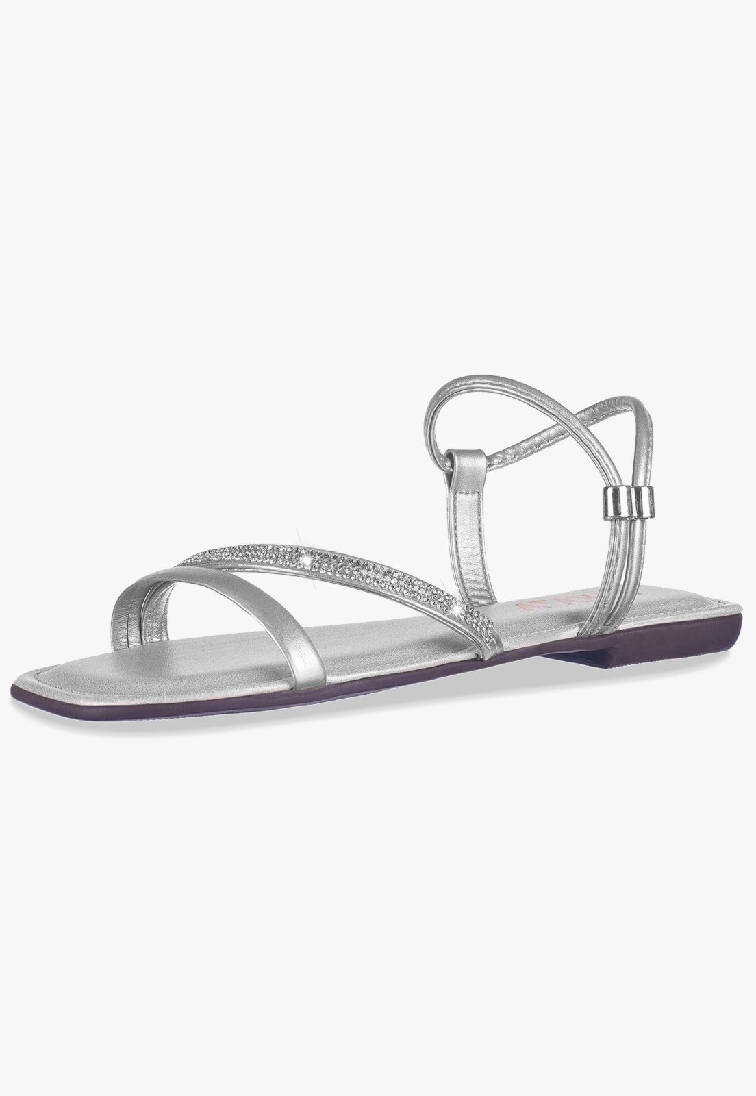 Imagem principal Sandália Rasteira Feminina Flat Tira Cristal com Strass Brilho Moda Verão Ortopédica Confortável TAKATA BY RAFAEL TAKATA prata