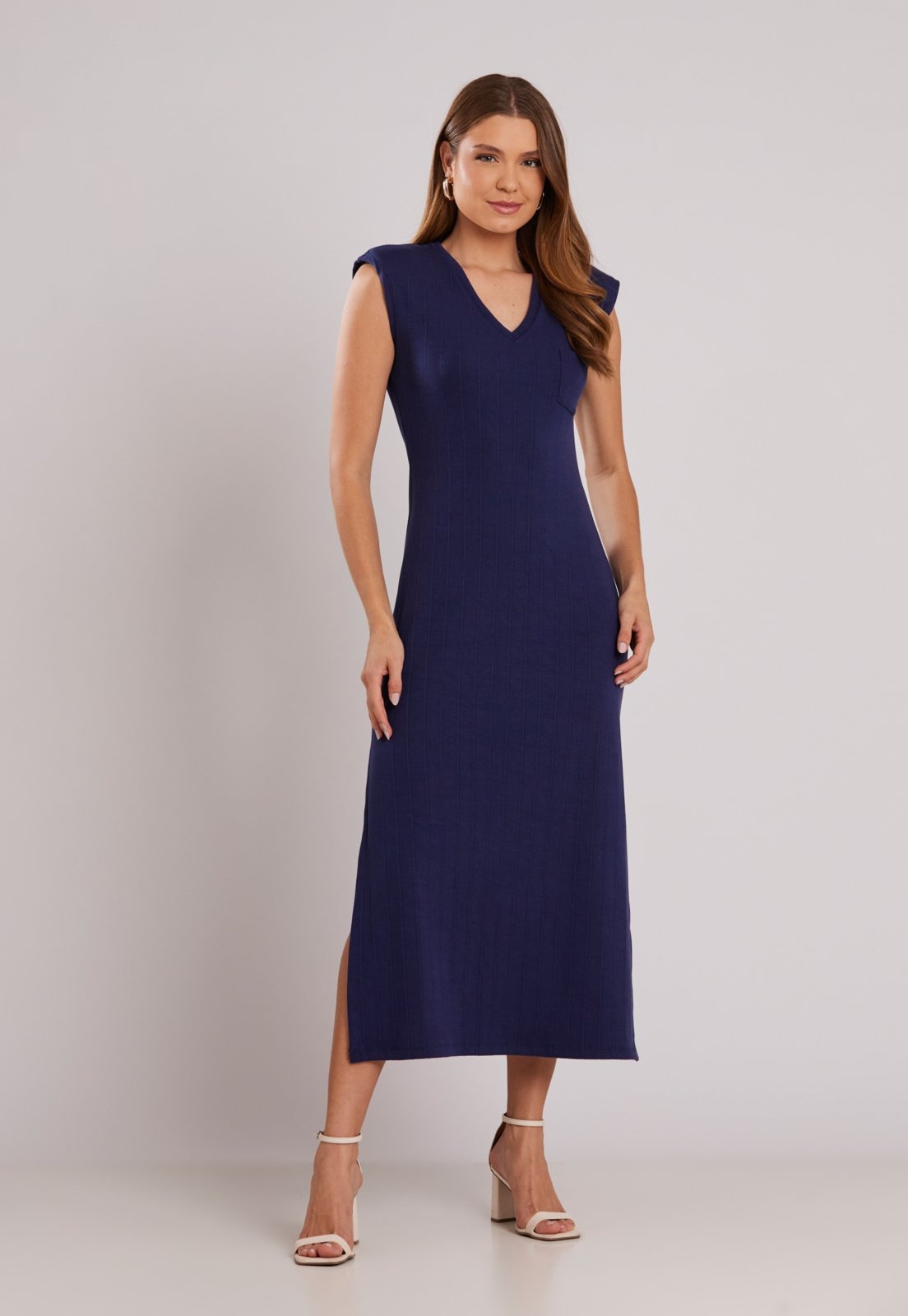 Imagem principal Vestido Malha Canelado Bandagem Miss Joy 8483 Longo Marinho MISS BY JOY azul marinho