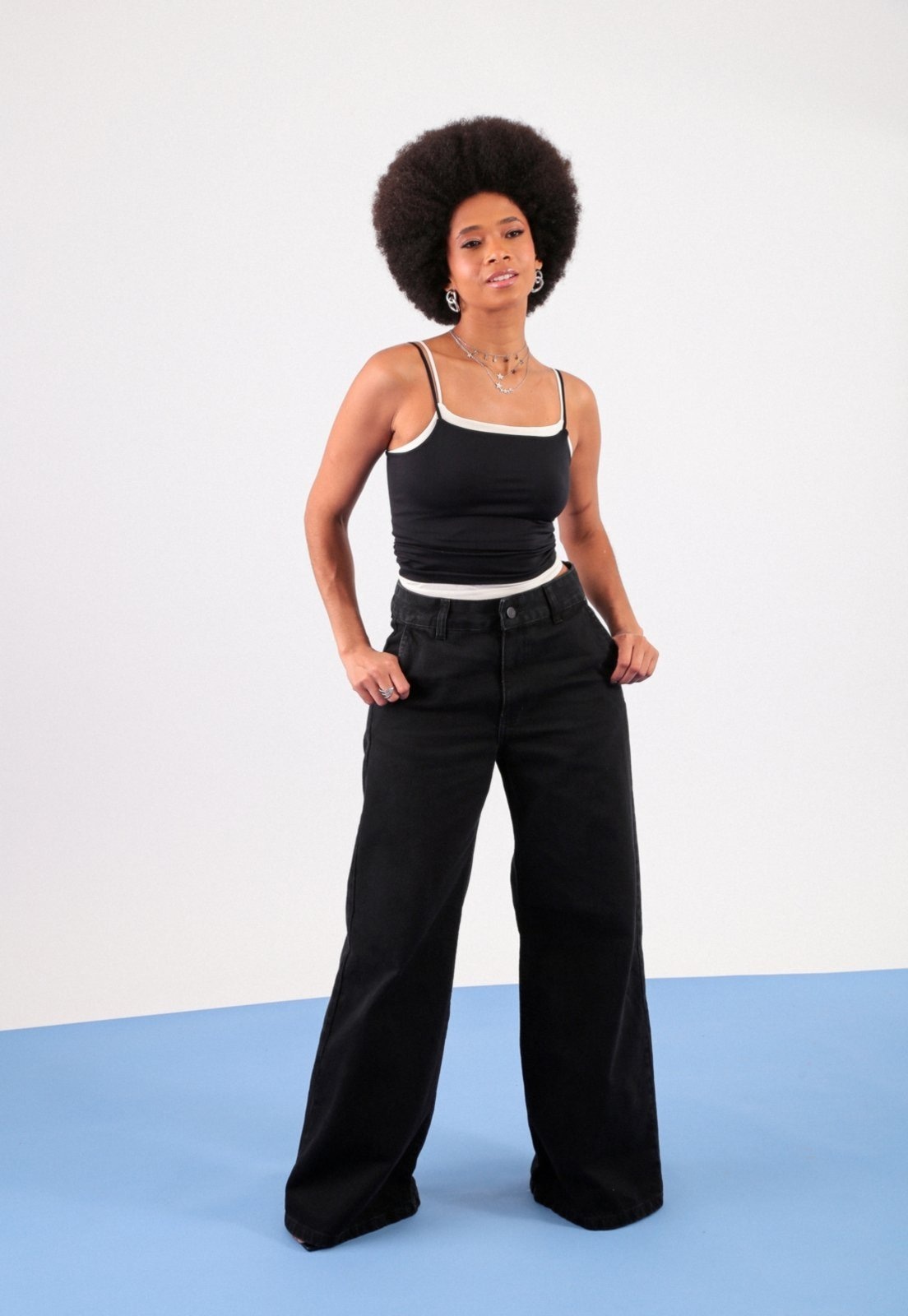 Imagem principal Calça Jeans Pop Me Wide Leg Bolso-Faca Pop Me preto