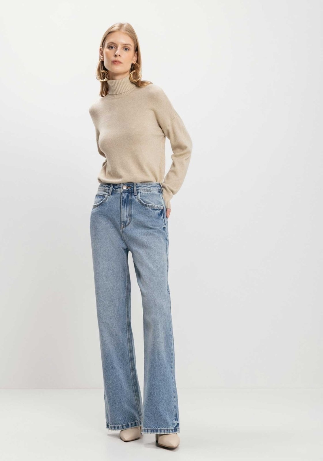 Imagem principal Calça Wide Leg Jeans Com Cintura Alta E Bolsos Lez a Lez azul