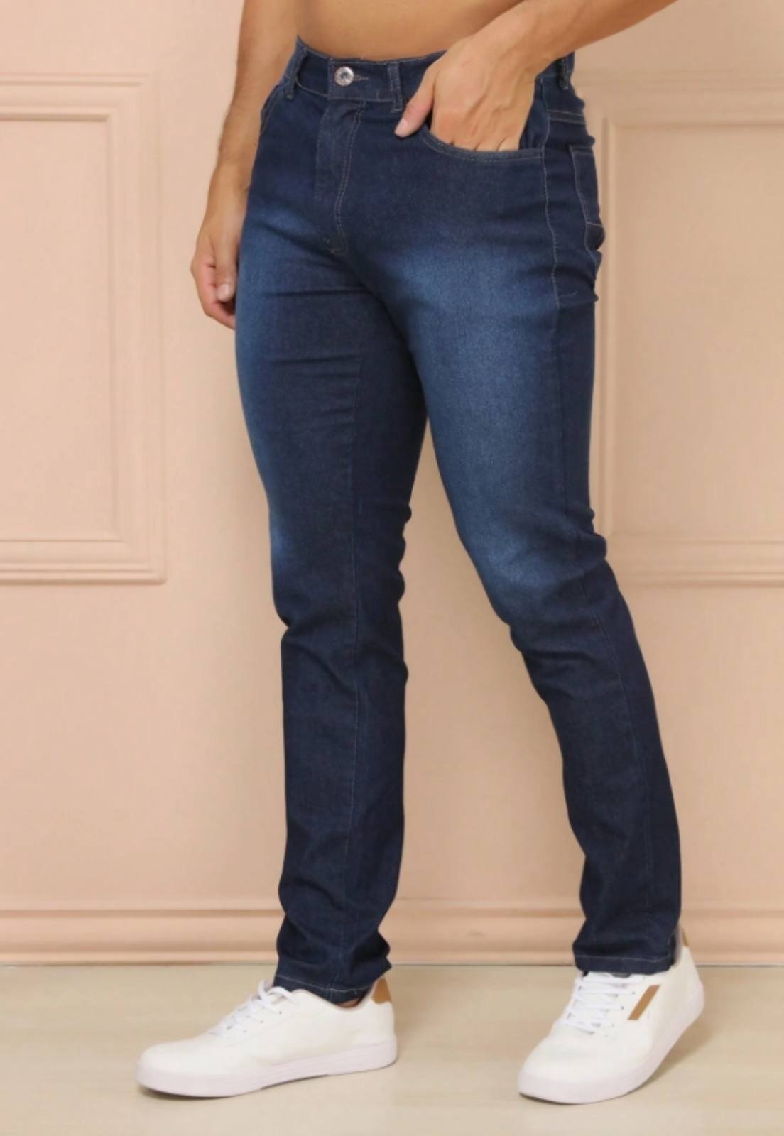 Imagem principal Calça Jeans Masculina Básica 5 Estilos Confortável Com Elastano Lavagem Escura 5 ESTILOS azul