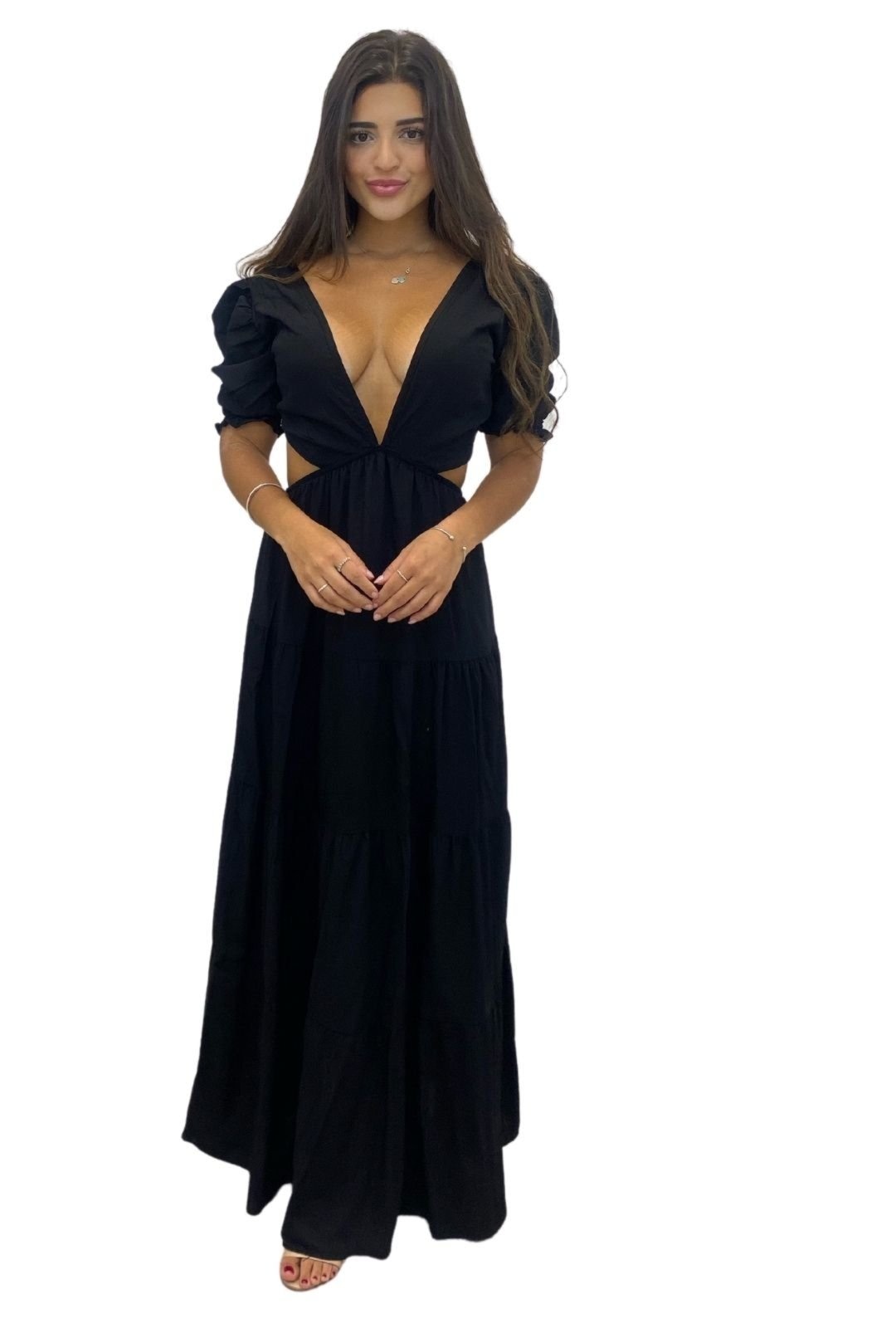 Imagem principal Vestido Manu Abertura Viscose Manga Curta Cia do Vestido preto