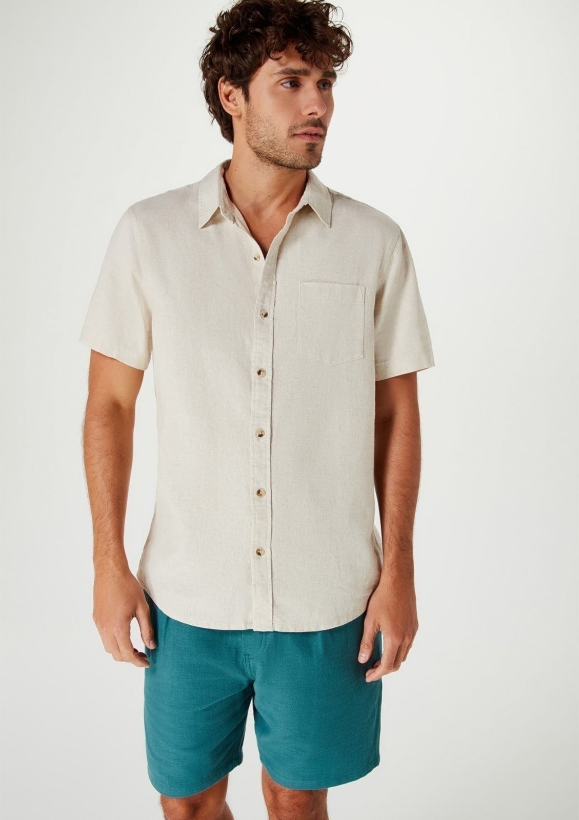 Imagem principal Camisa Básica Masculina Manga Curta Slim Em Linho Hering branco