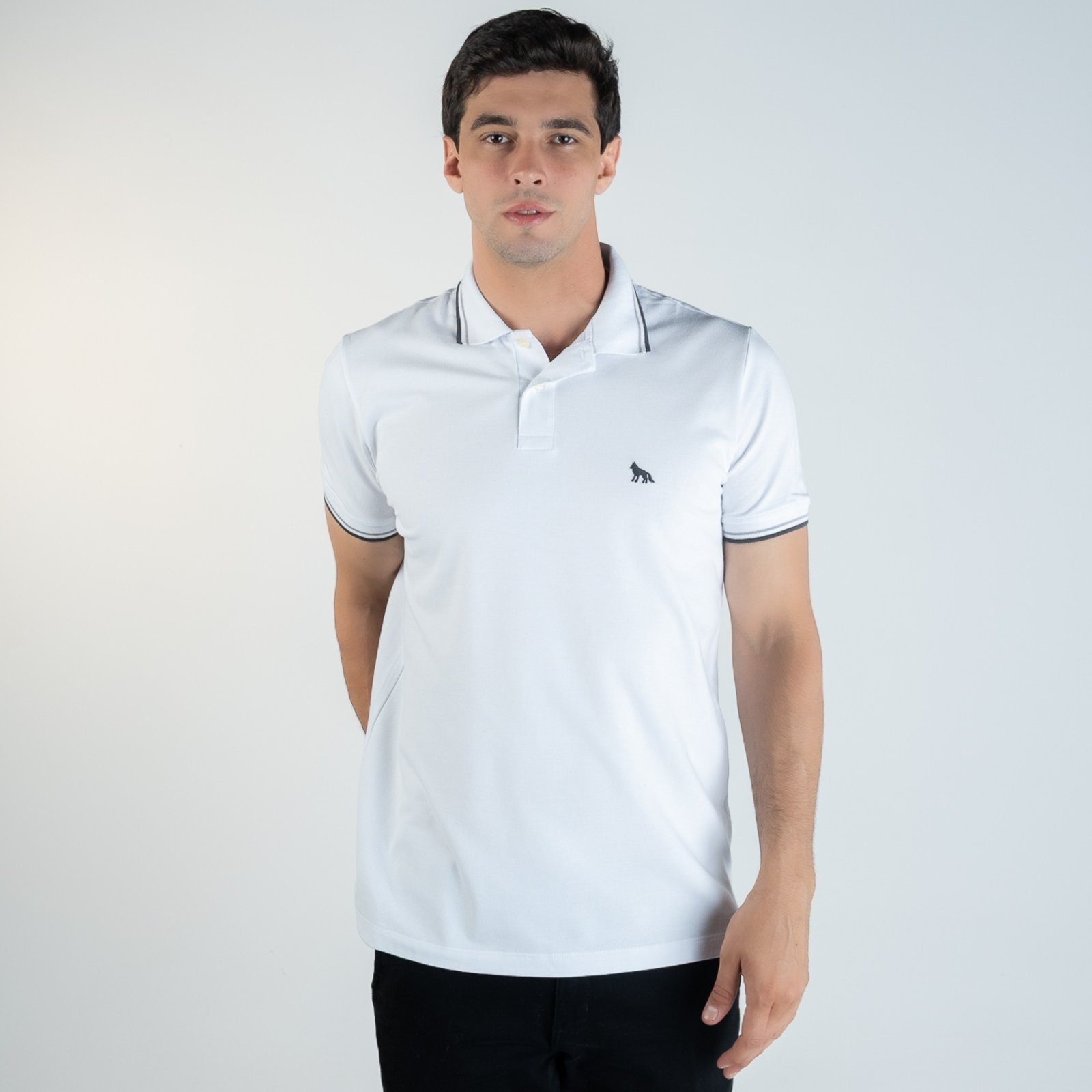 Imagem principal Camisa Polo Acostamento Branca Frisos Chumbo Acostamento branco