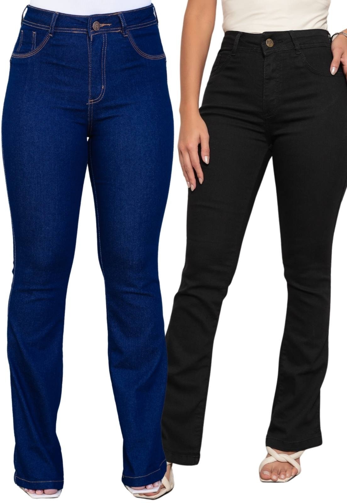 Imagem principal KIT 2 Calça Feminina Flare Mys Jeans Cintura Alta e Preto Ethereal Jeans azul/preto azul