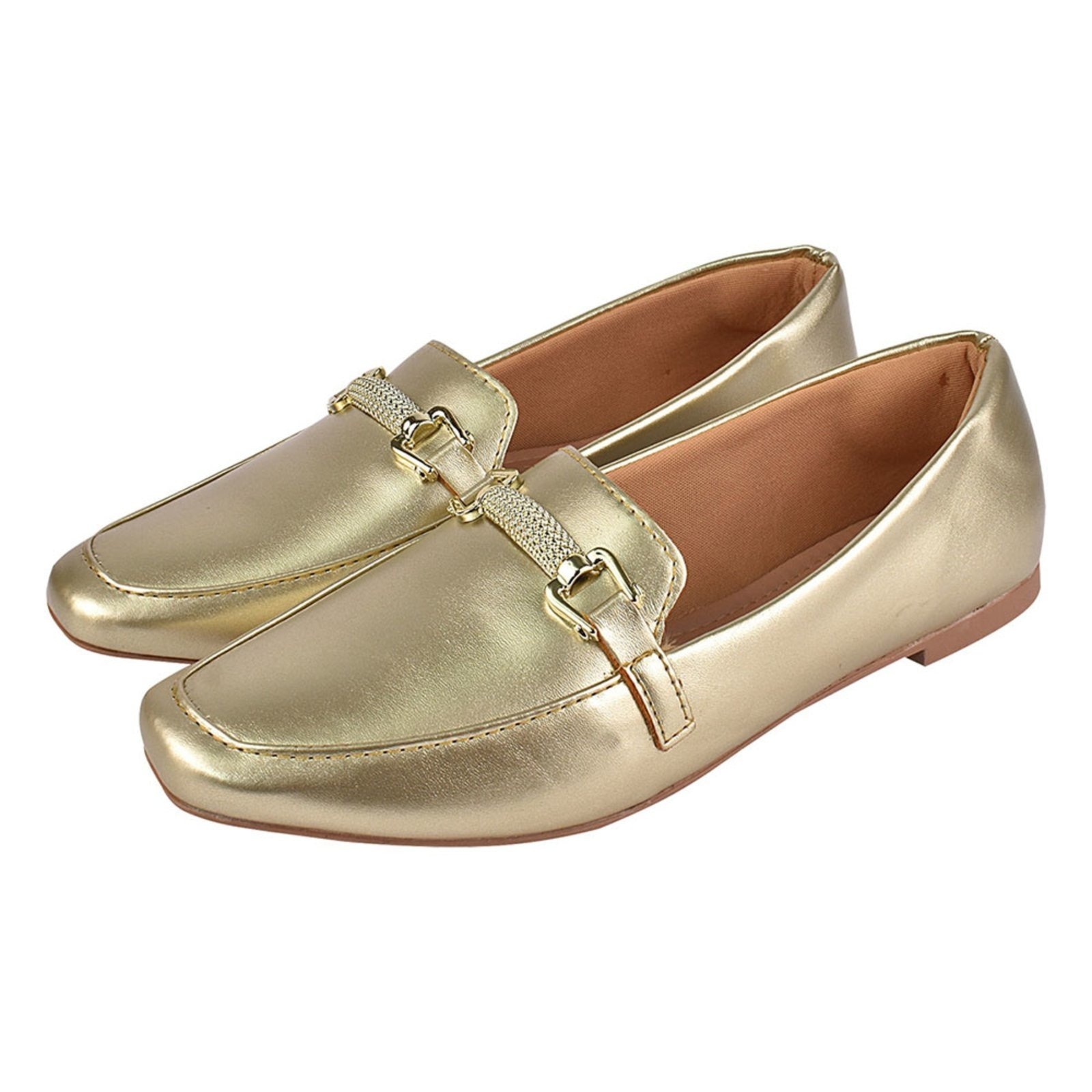 Imagem principal Sapato Feminino Mocassim CM Calçados Bico Quadrado Confort Sapatilha Social Ouro Light Monte Shoes dourado