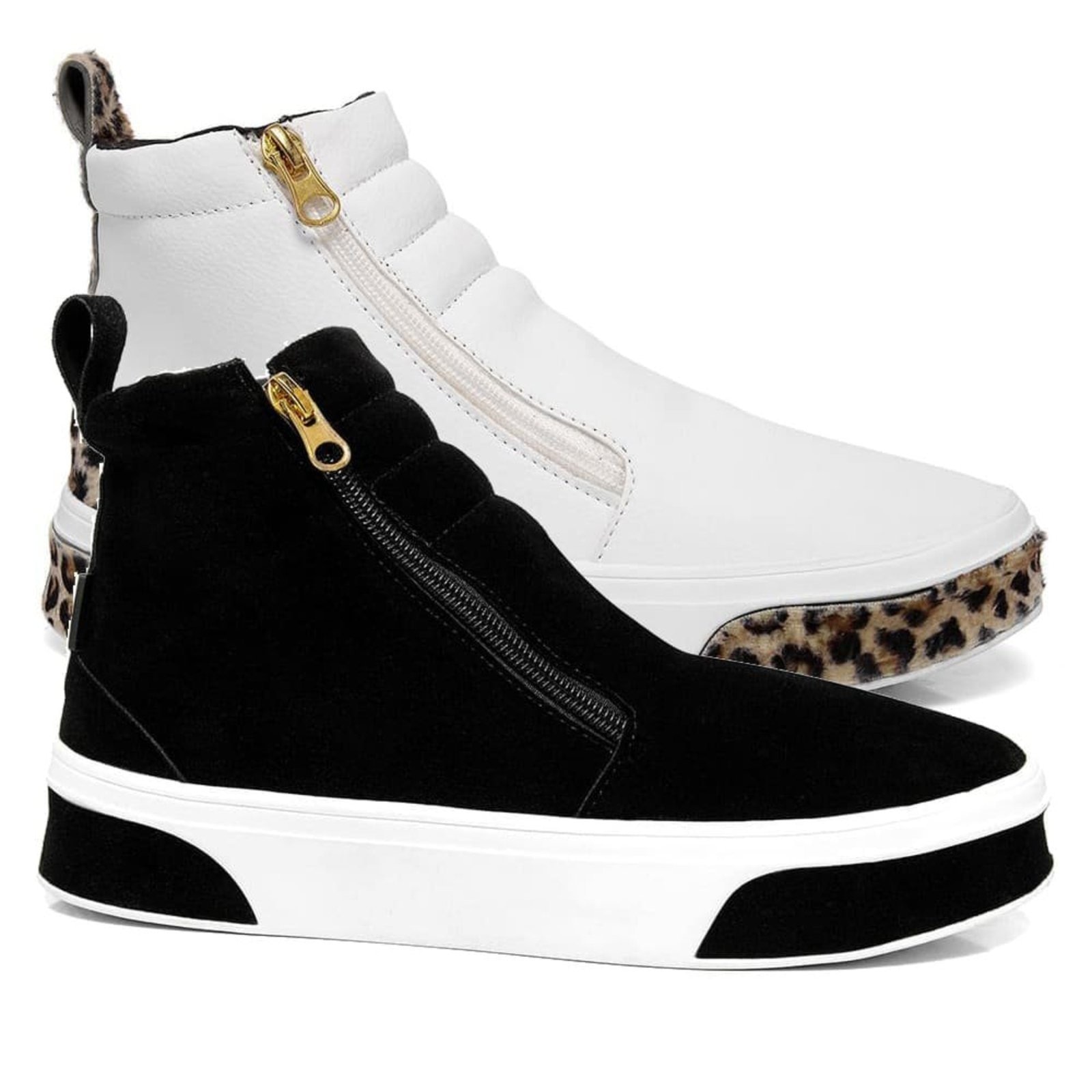 Imagem principal Kit 2 Tênis Feminino GuGi Botinha Para Academia Musculação Em Camurça Com Sola Reta e Gugi branco/preto