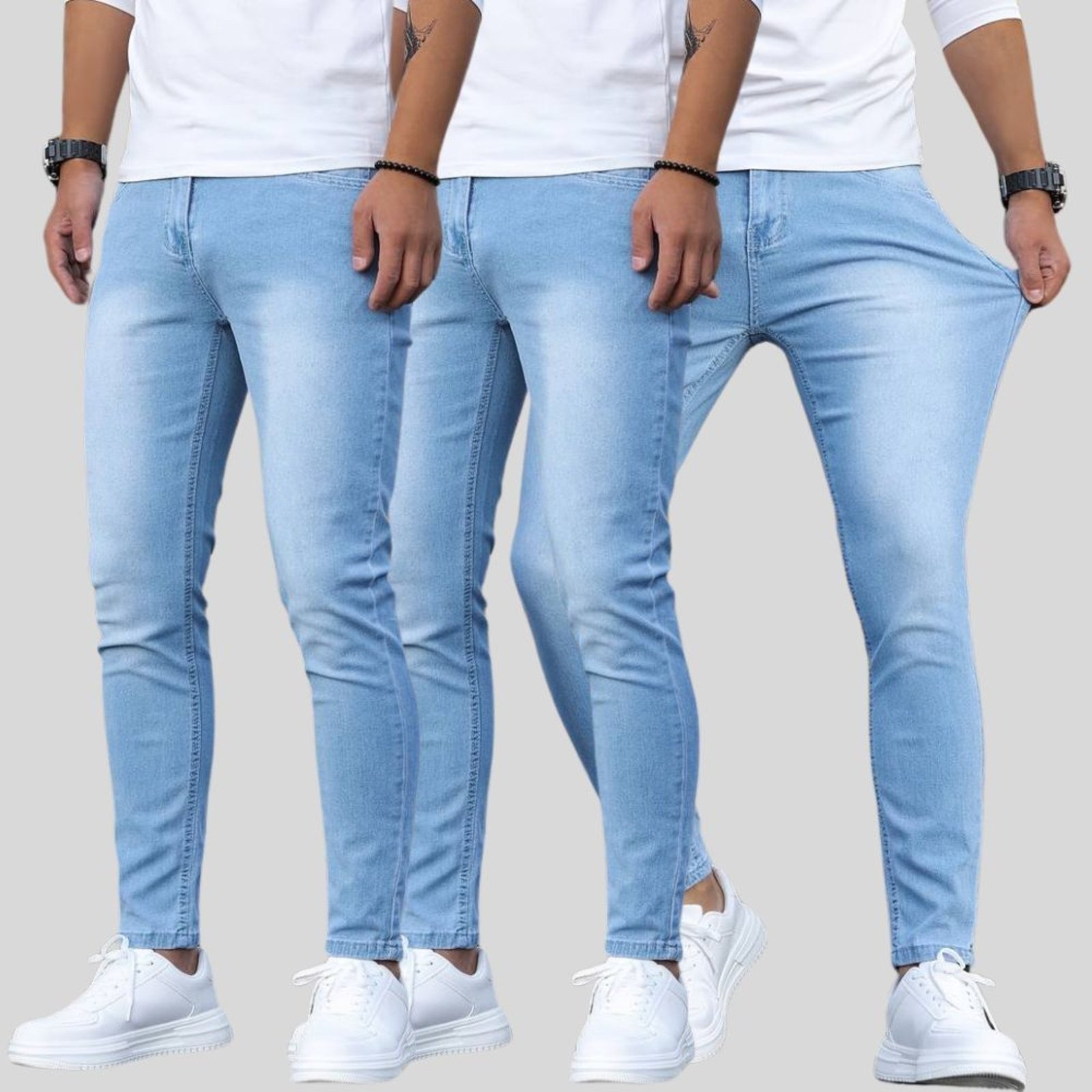 Imagem principal Kit 3 Calças Masculina Lavagem Claro Skinny com Elastano e Costura Reforçada Lavagem Clara TEX JEANS jeans