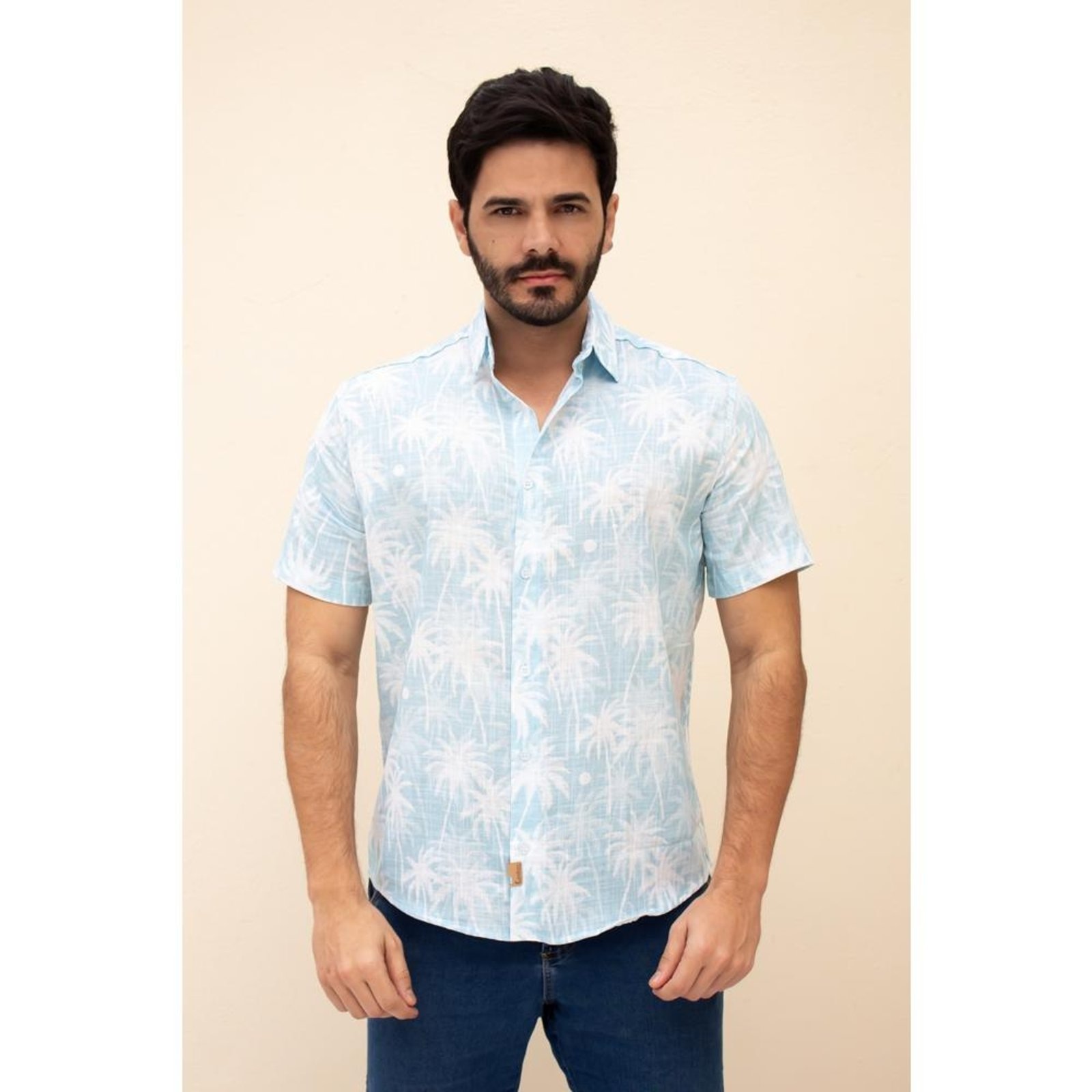 Imagem principal Camisa Masculina Manga Curta De Linho Floral Branca TEODORO CAMISARIA branco