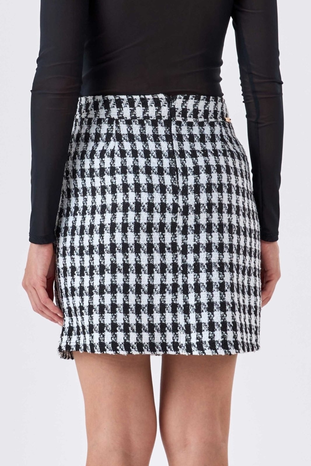 Imagem principal Saia Curta PKS Alfaiataria Tweed Preto e PKS branco
