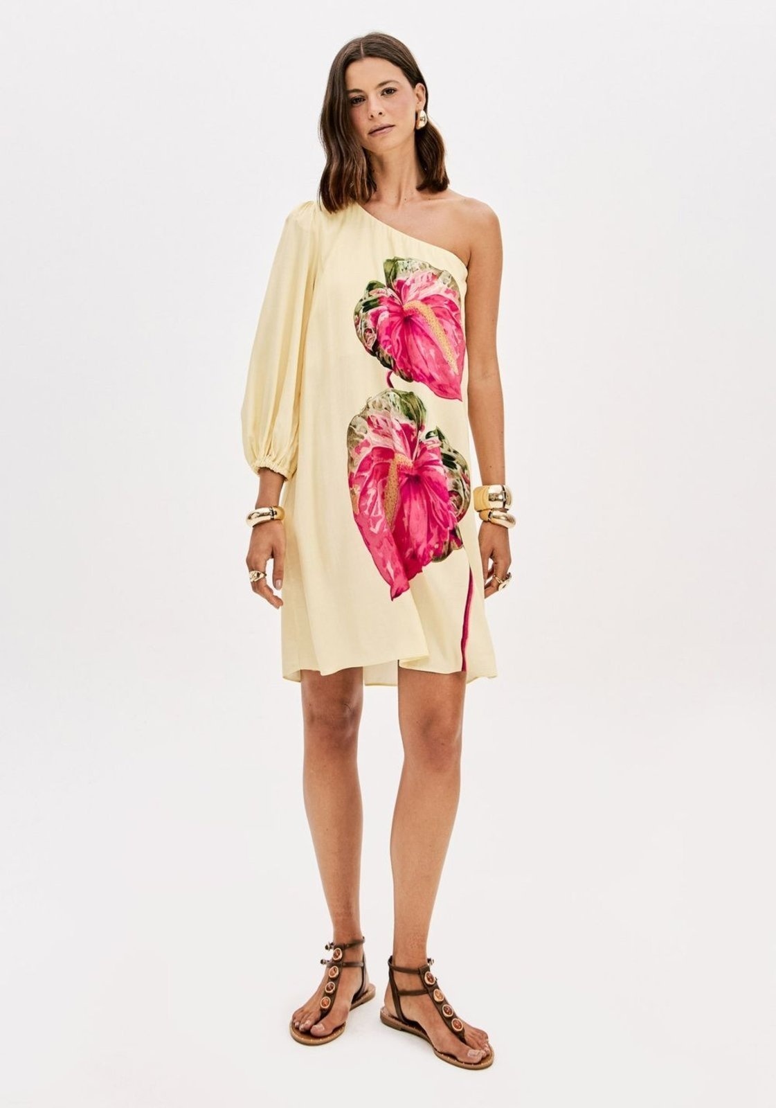 Imagem principal Vestido Curto Ombro Único Estampado Lança Perfume rosa