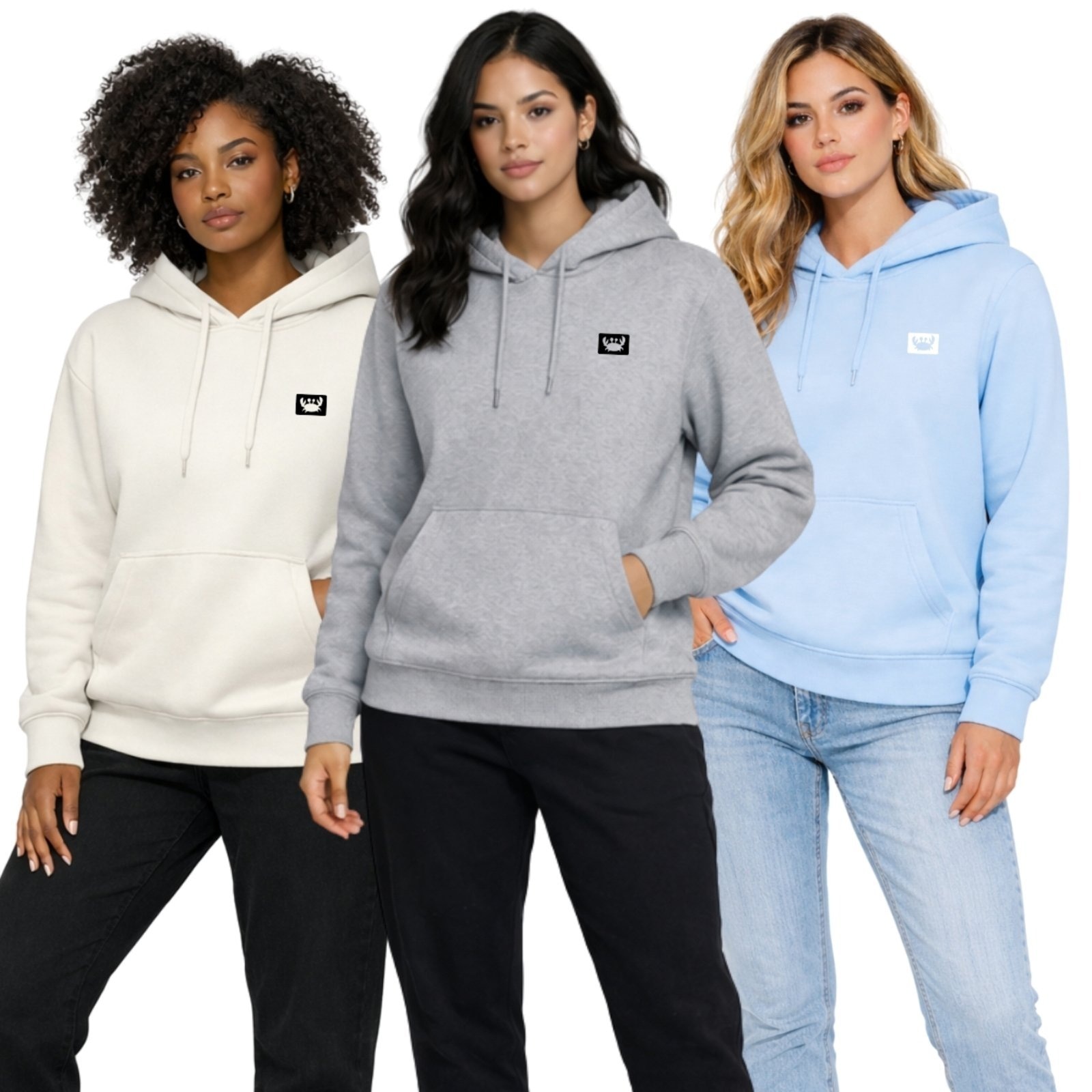 Imagem principal Kit 3 Blusa de Frio Moletom Liso Colorido Feminino Relaxado Com Capuz E Bolso Canguru Estampado Siri2 Relaxado azul marinho