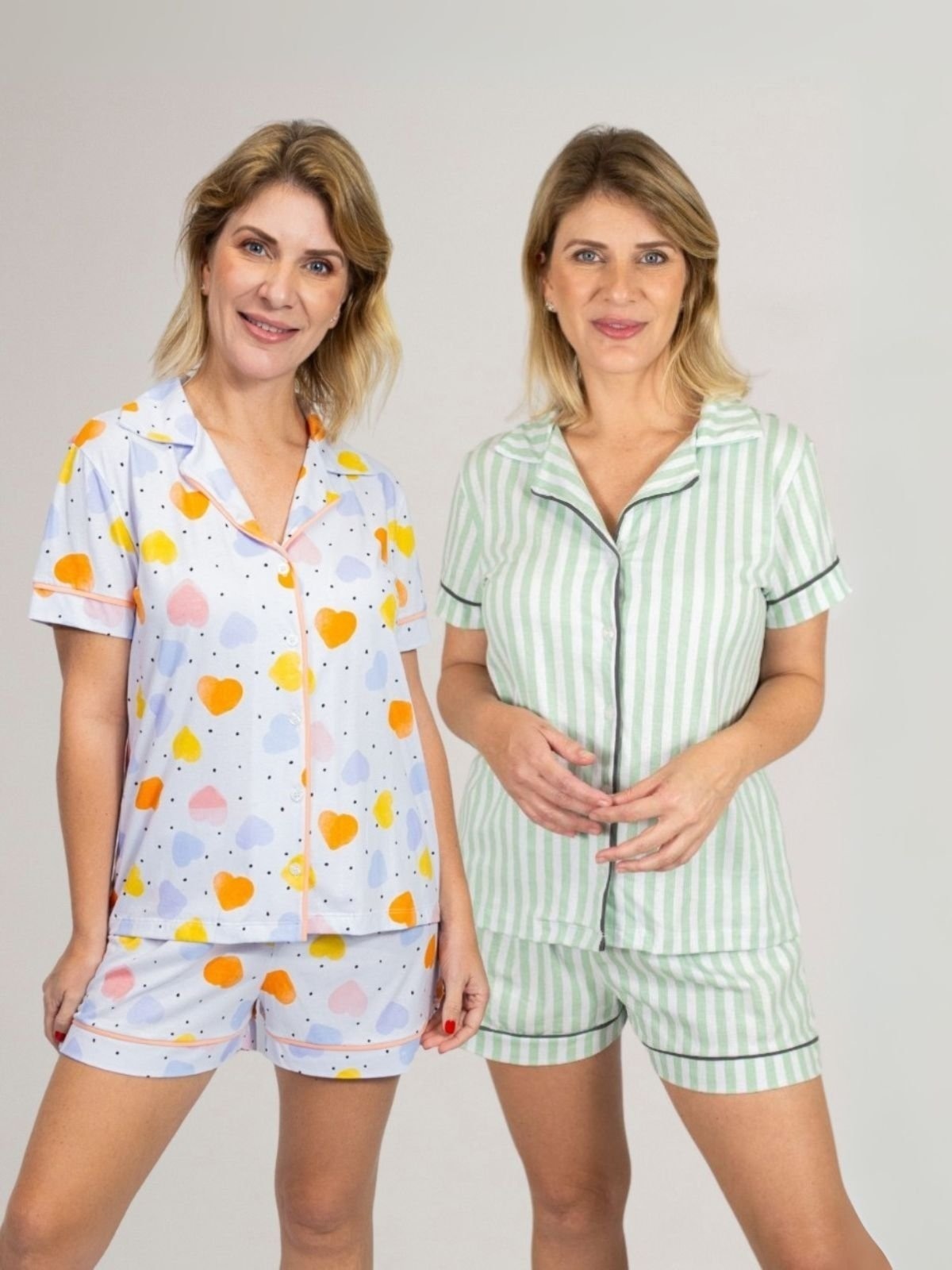 Imagem principal KIT Pijama Americano Curto Coração Colorido + Pijama Americano Curto Listrado Piante verde