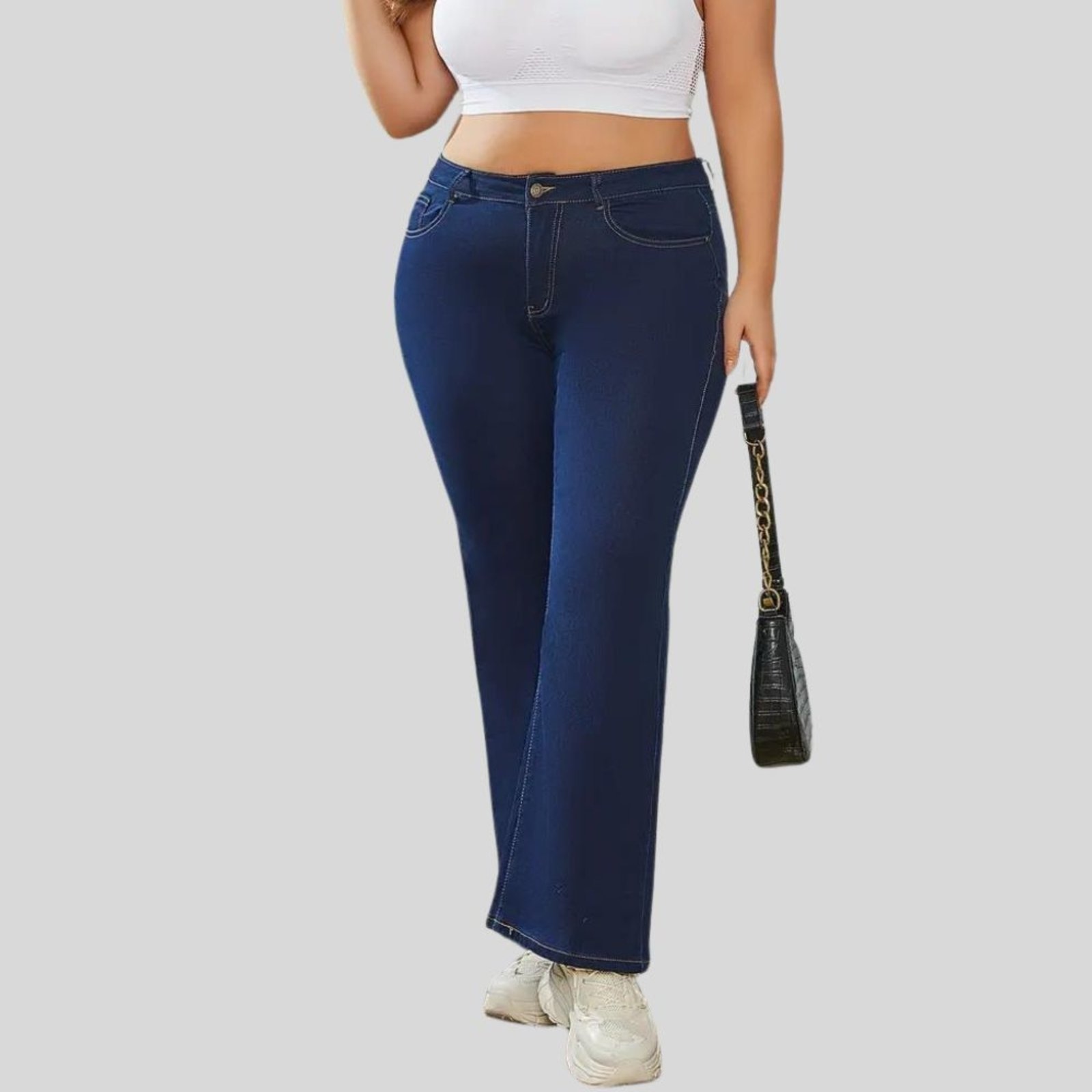 Imagem principal Calça Flare Plus Size Jeans Feminina Tex JEans Boca de Sino Cintura Alta Modeladora com Elastano Escuro TEX JEANS azul