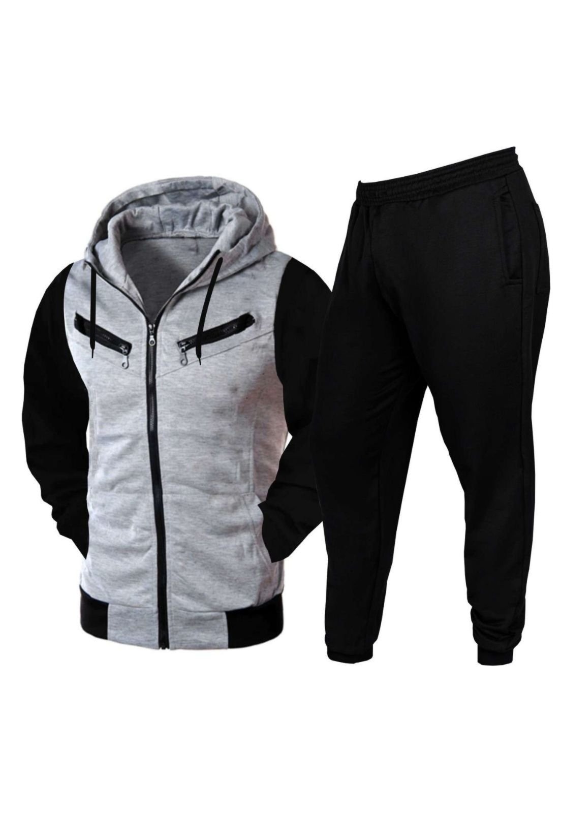 Imagem principal Conjunto Blusa E Calça De Moletom Relaxado Zíper E Claro Relaxado cinza/preto